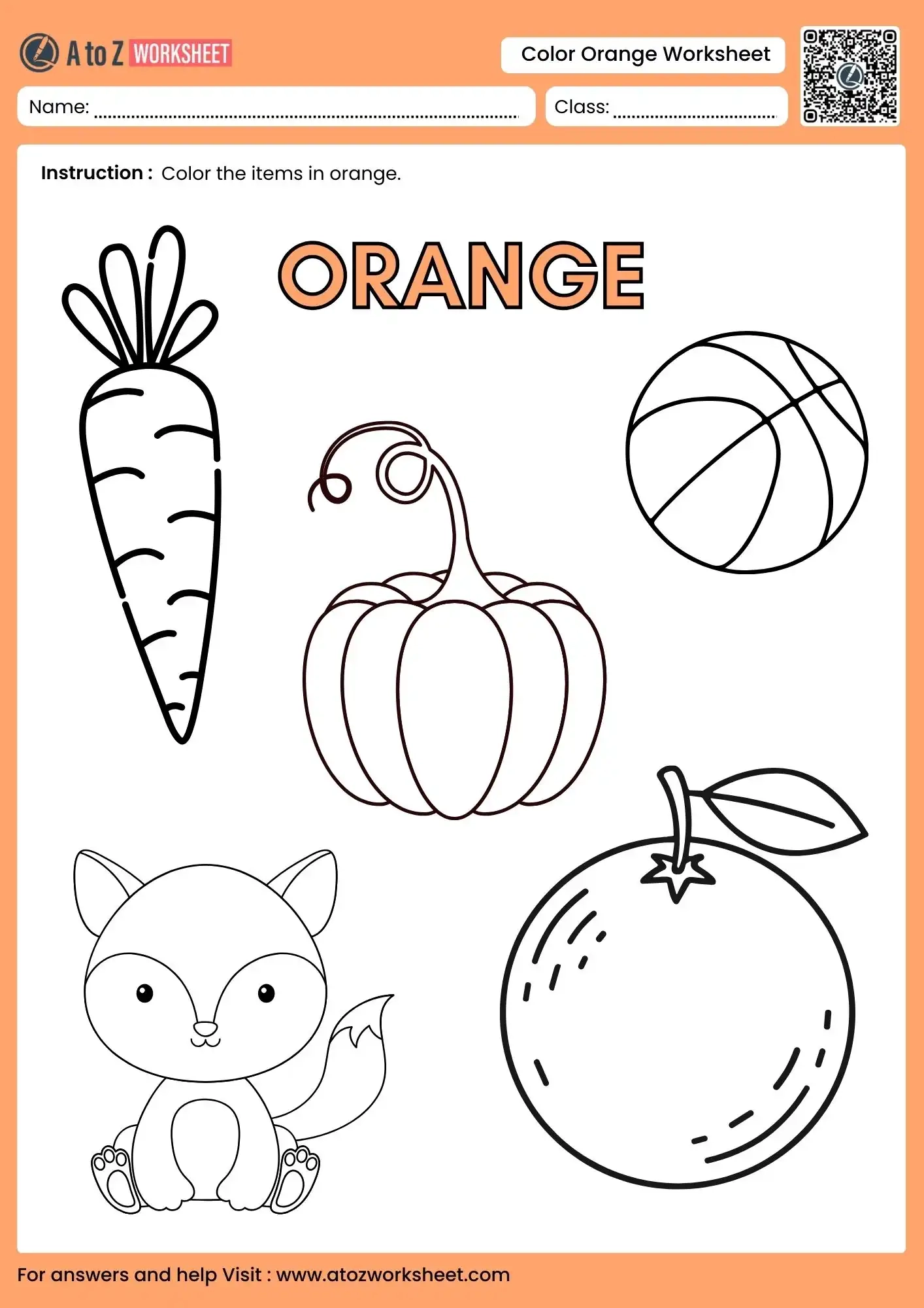 Color Orange Worksheets Free Printable PDF Pages A To Z Worksheet