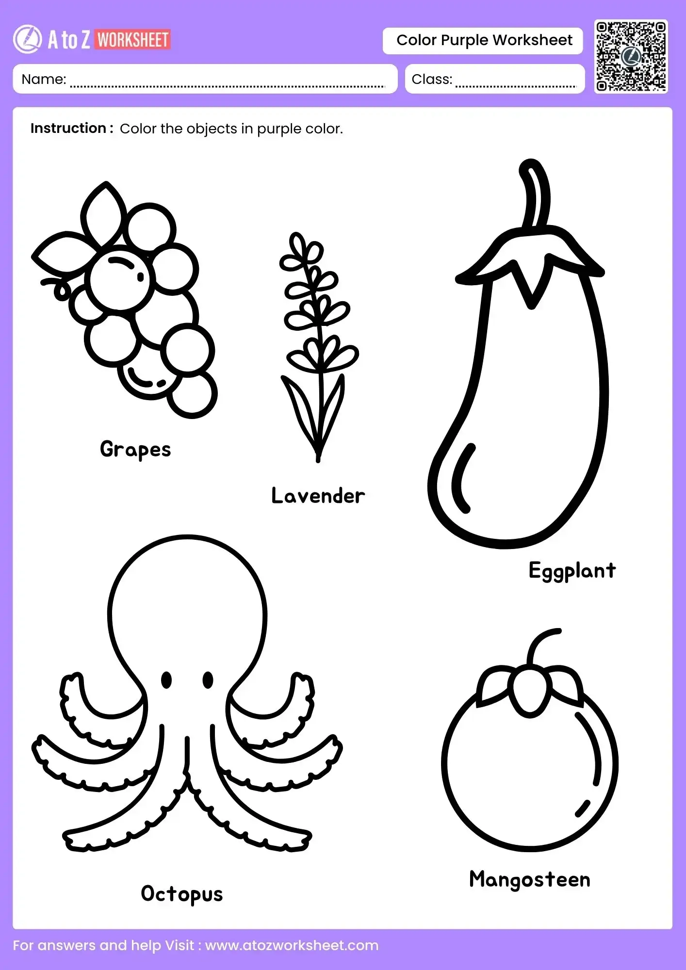 Color Purple Worksheets Free Printable PDF Pages A To Z Worksheet
