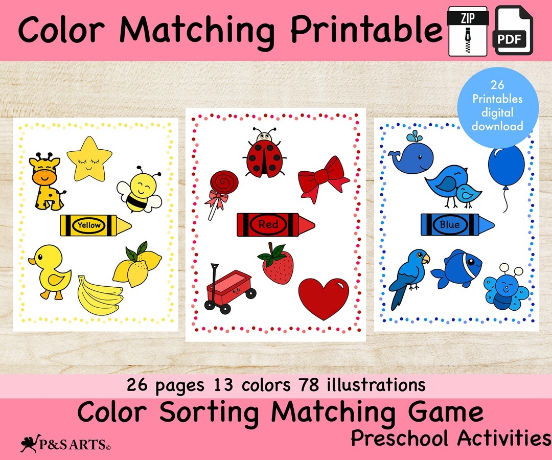 Color Sorting Matching Game Preschool Activities Learning Printable Kindergarten Homeschool Toddler Learning Activity Etsy