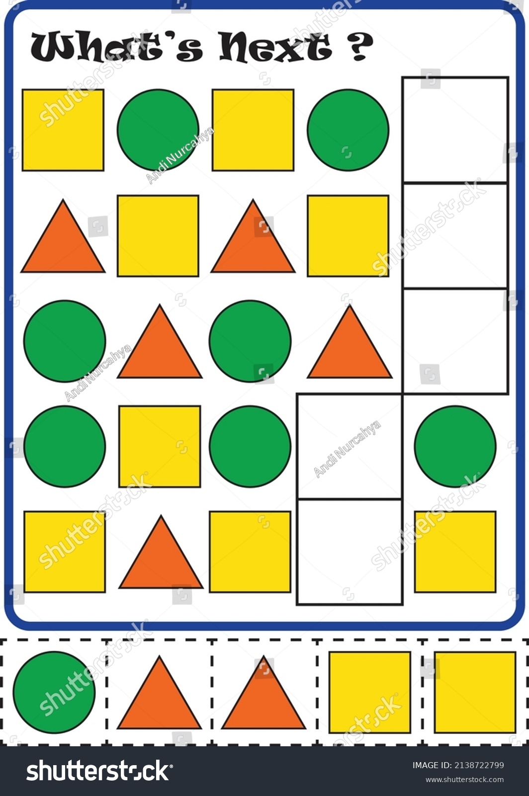 Colorful Printable Shape Pattern Worksheet Toddler Stock Vector Royalty Free 2138722799 Shutterstock