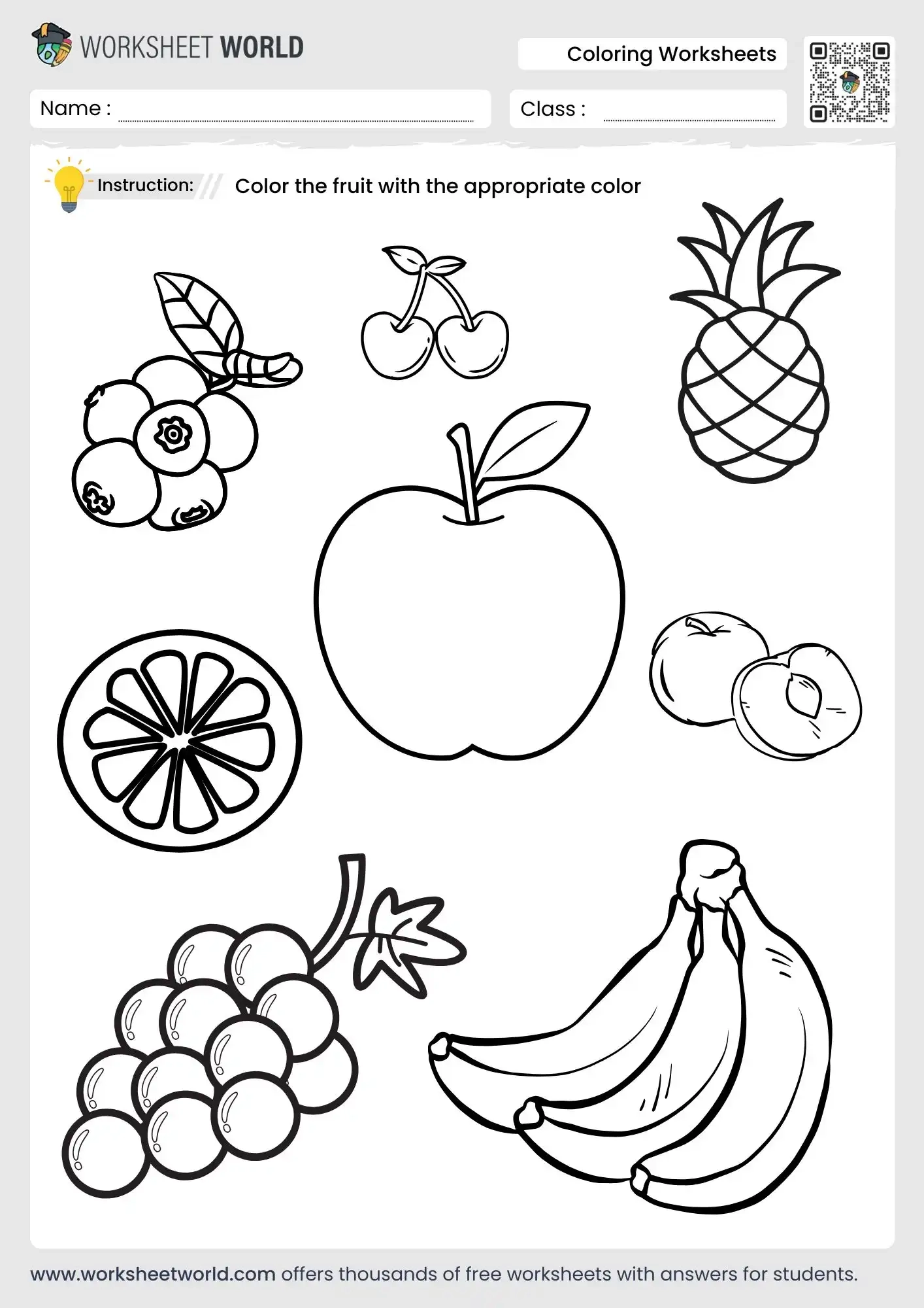 Coloring Fruits Worksheets PDF Worksheet World