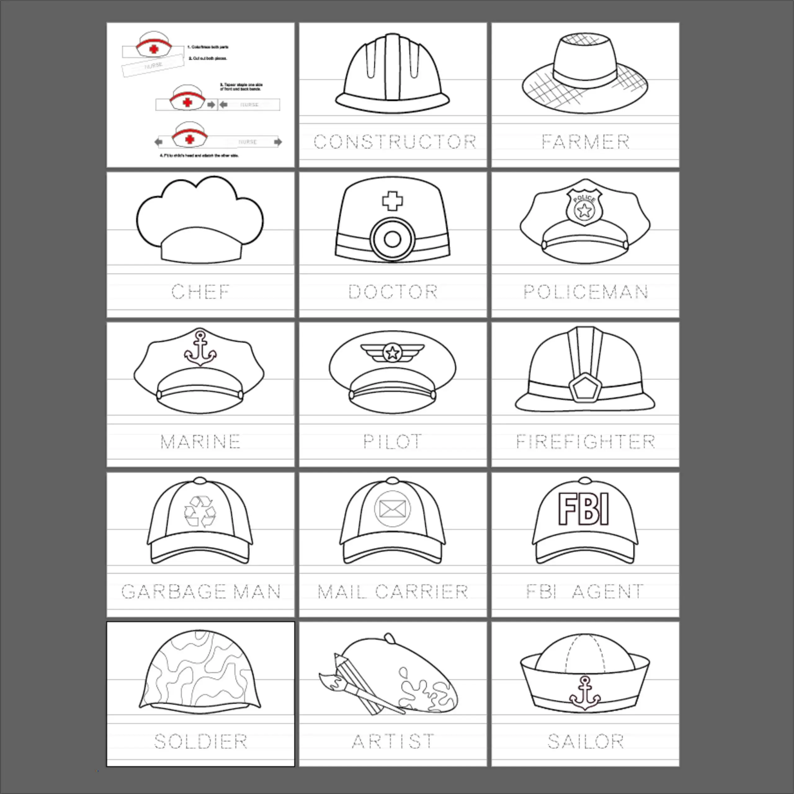 Community Helpers Paper Crowns Kids Printable Hats digital Download Etsy Finland