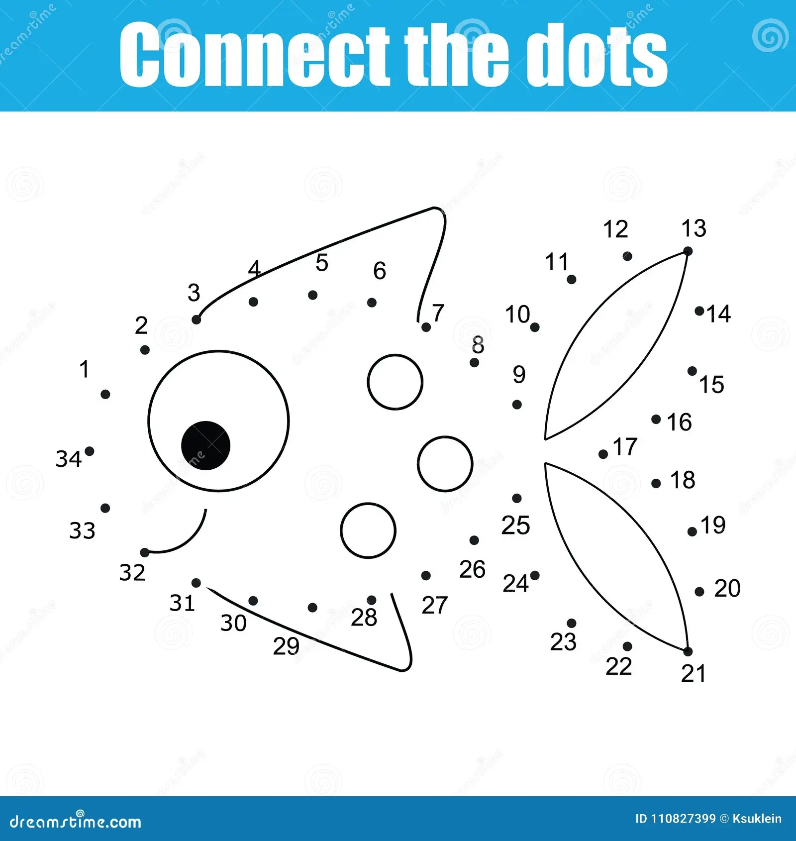 Connect The Dots By Numbers Children Educational Game Printable Worksheet Activity Fish Stock Vector Illustration Of Outline Educational 110827399