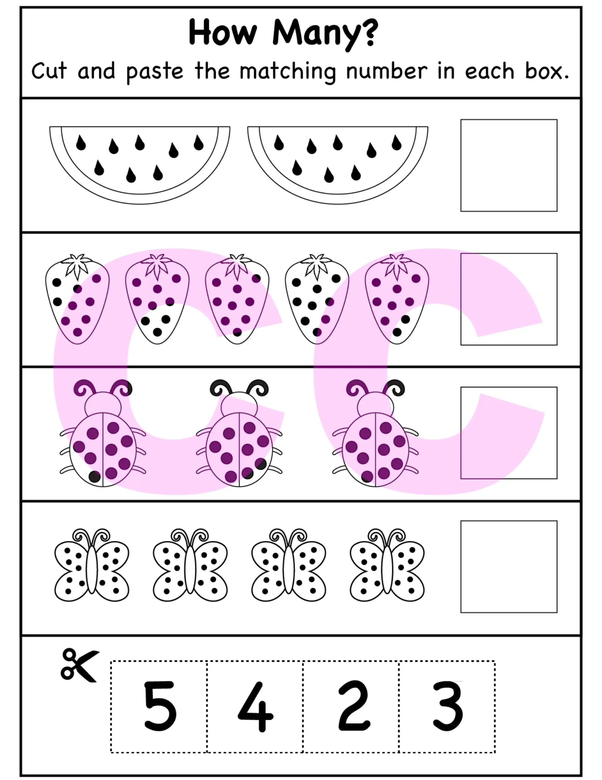 Count How Many Cut And Paste Worksheet Number 1 Math Activity For Preschool Kindergarten Fun Printable Counting Page For Kids Etsy