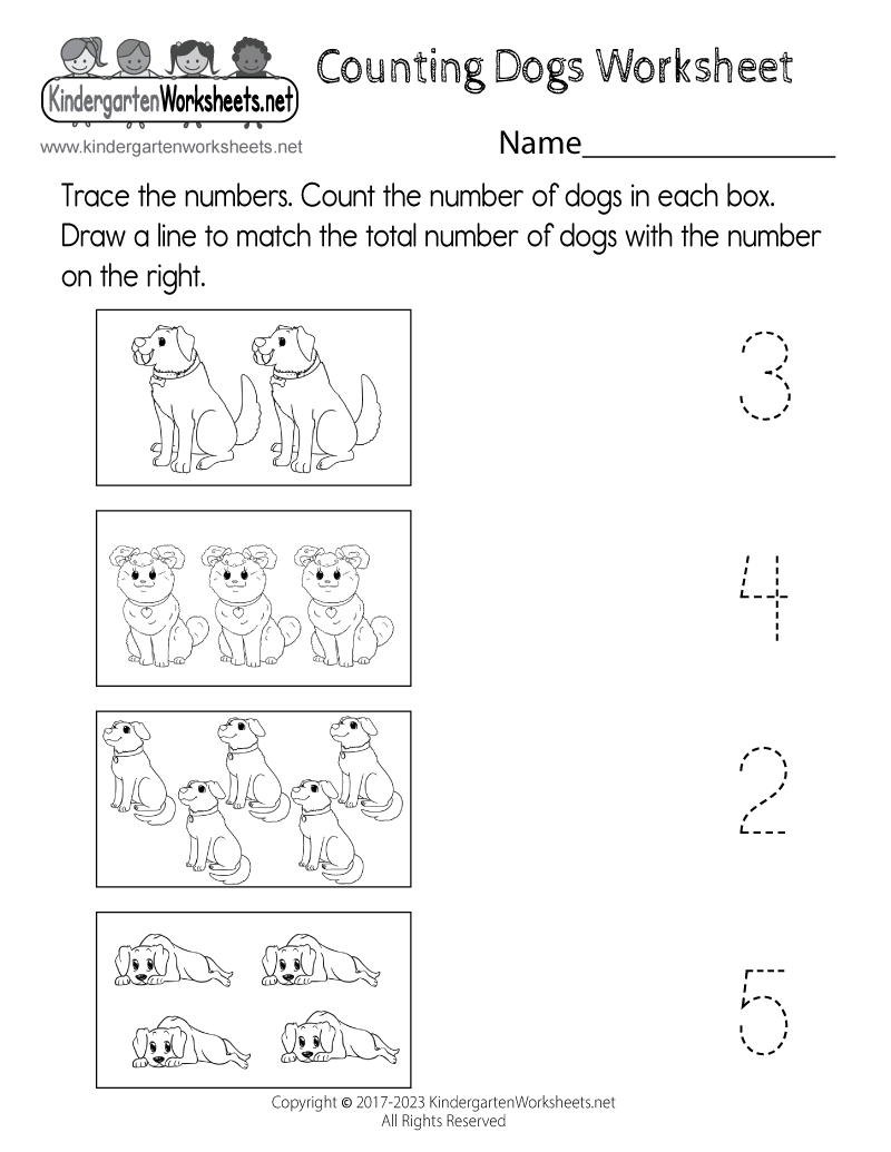 Counting Dogs Worksheet Free Printable PDF