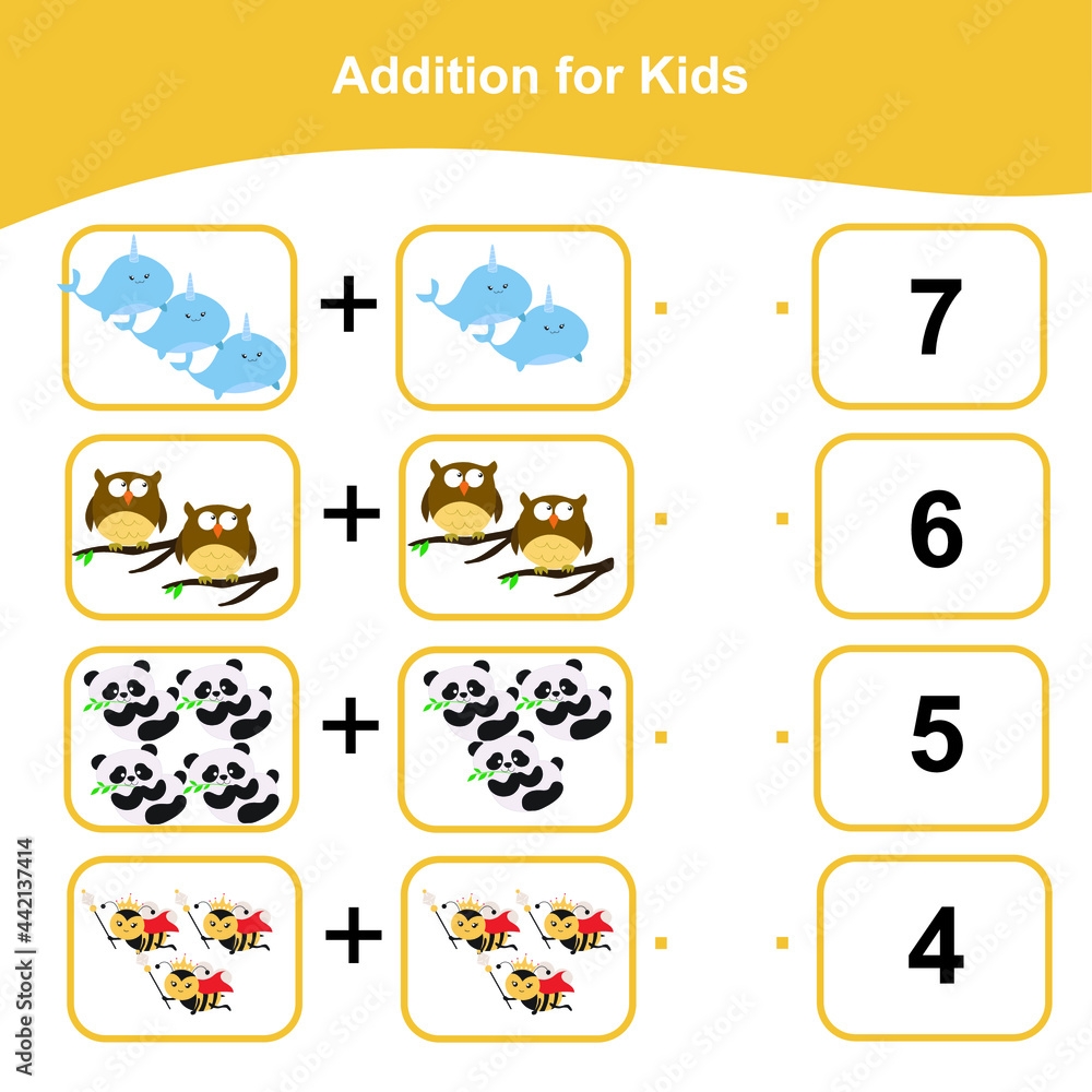 Counting Game For Preschool Children This Worksheet Is Good For Children To Matching The Images With The Numbers Educational Printable Math Worksheet Additional Math Games For Kids Stock Vector Adobe Stock
