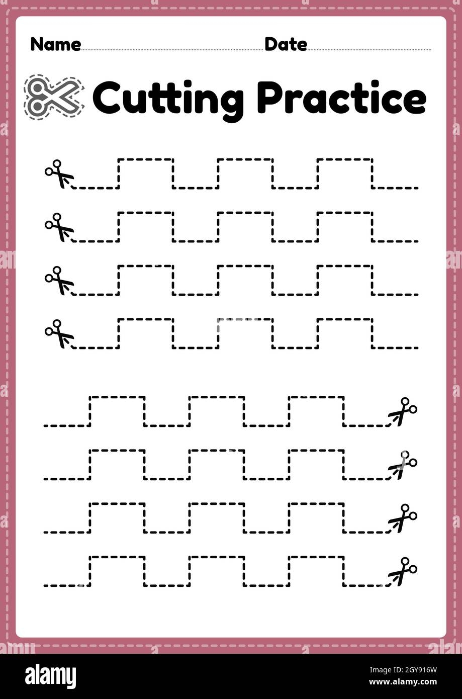 Cutting Activity Printable For Preschool And Kindergarten Kids To Cut The Paper With Scissors To Improve Motor Skills Coordination And Develop Small Stock Photo Alamy