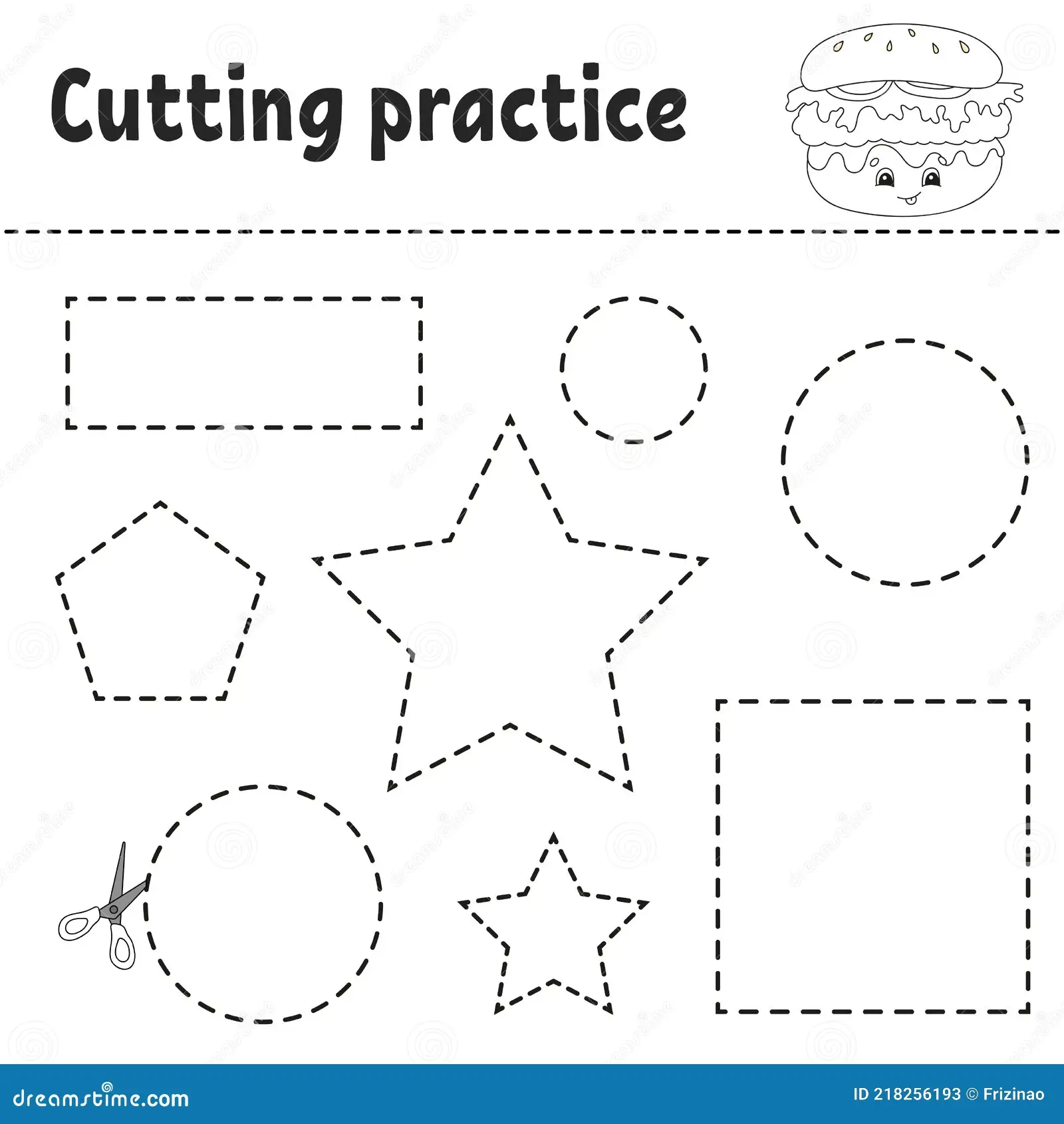 Cutting Practice For Kids Education Developing Worksheet Activity Page With Pictures Game For Children Stock Vector Illustration Of Character Attentive 218256193