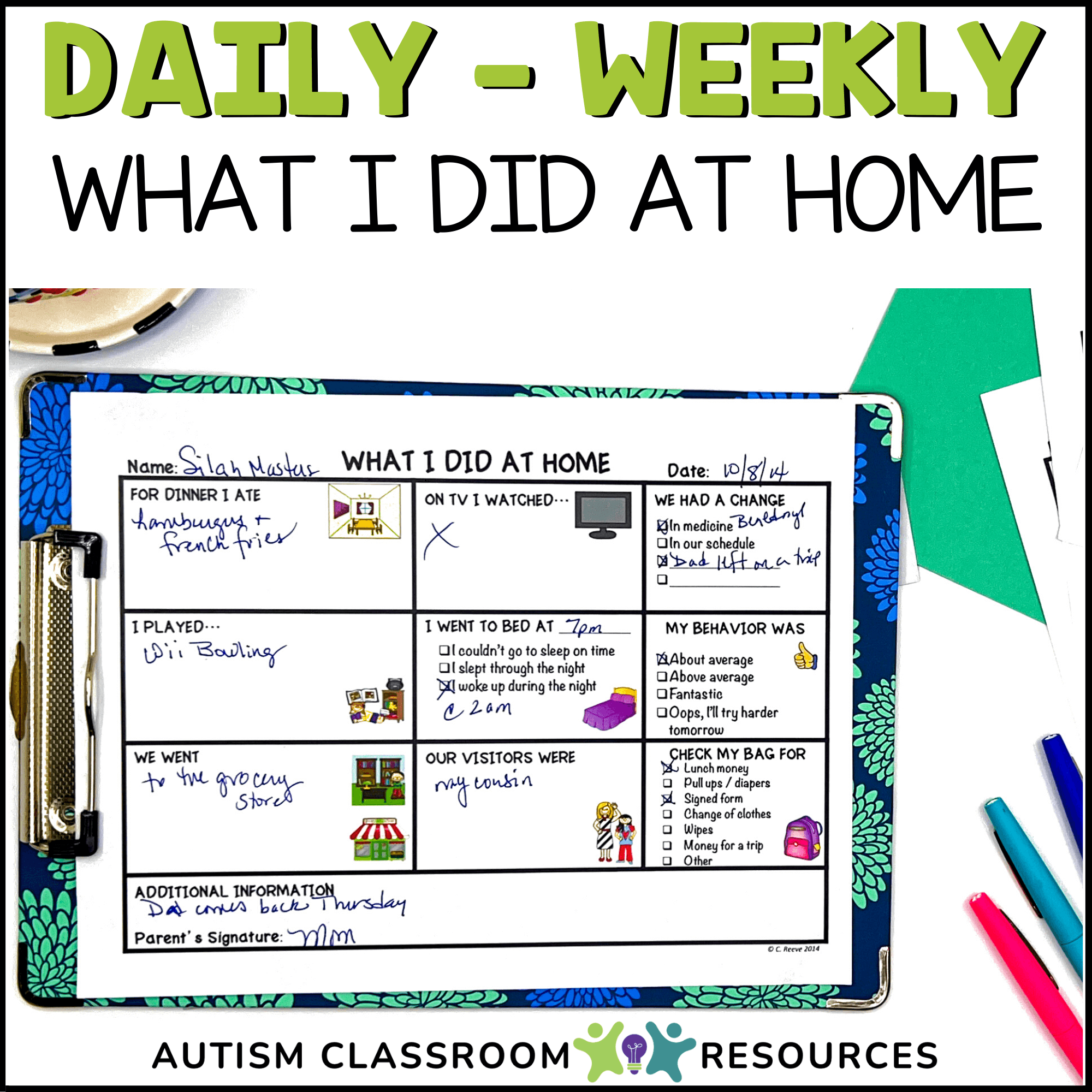 Daily Parent Communication HomeNotes For Special Education K 5 Print Digital Autism Classroom Resources