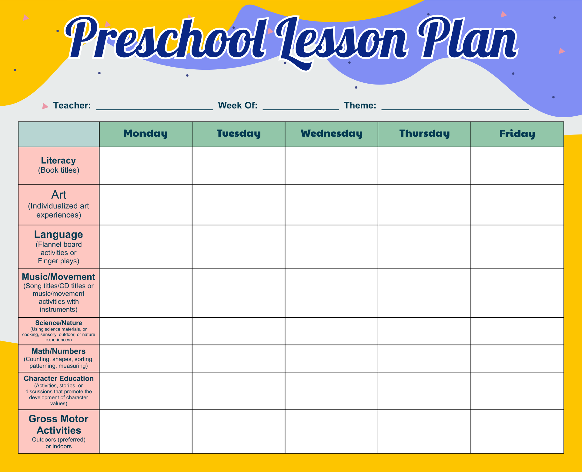 Day Care Plans 10 Free PDF Printables Printablee Preschool Lesson Plan Template Lesson Plan Templates Preschool Lessons