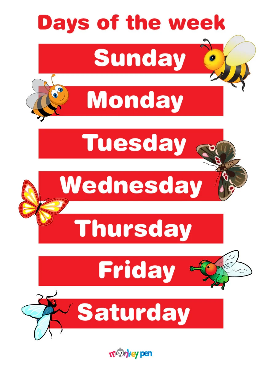 Days Of The Week Chart For Kids Free Printable PDF Days Of The Week Chart For Kids Free Printable PDF
