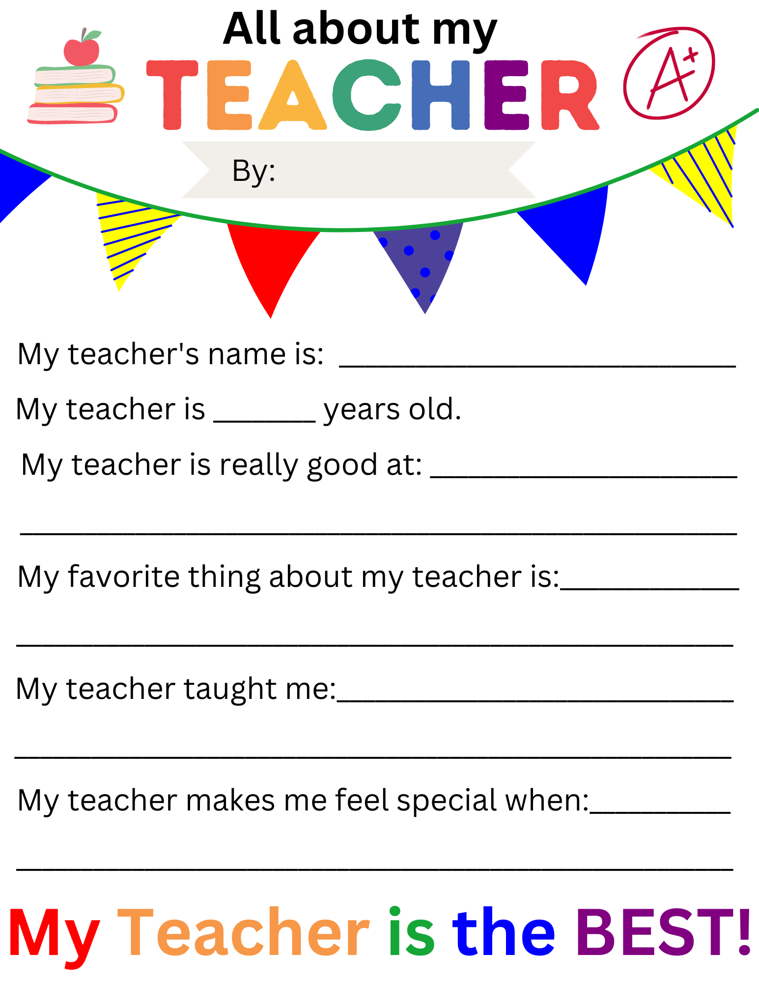 Digital All About My Teacher Printable Teacher Appreciation Gift Worksheets Library