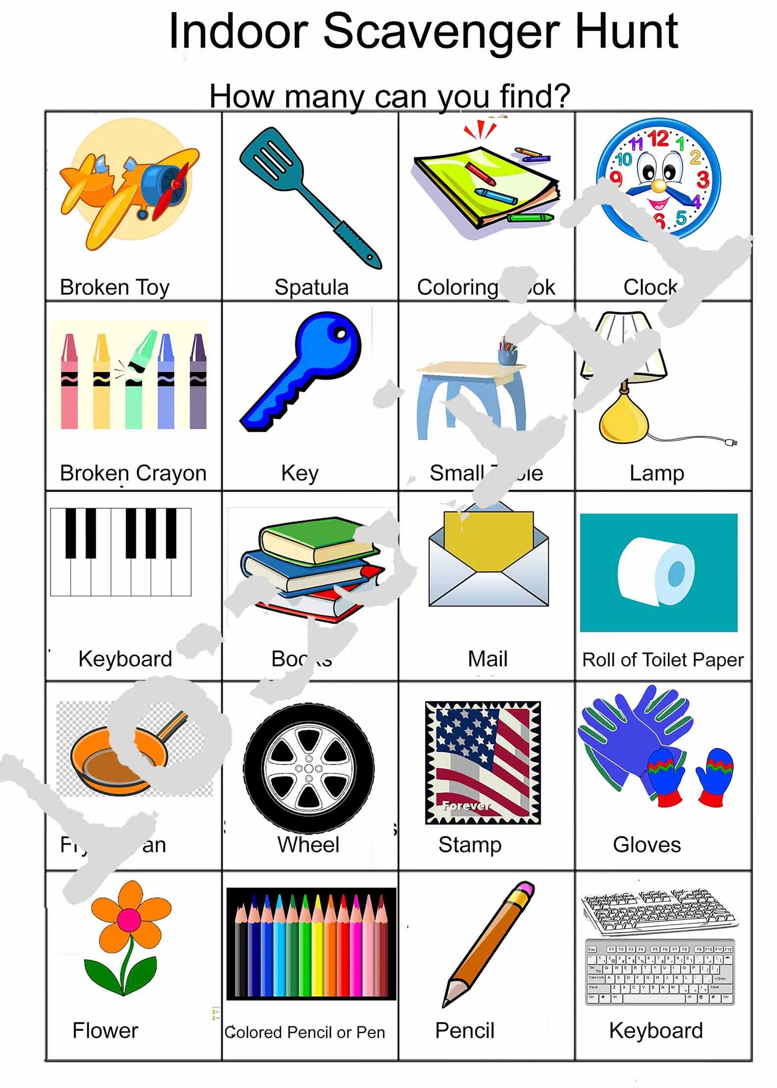 Digital Download Indoor Scavenger Hunt For Children Parties School Activity Summer Day Activity Preschool Activity Etsy