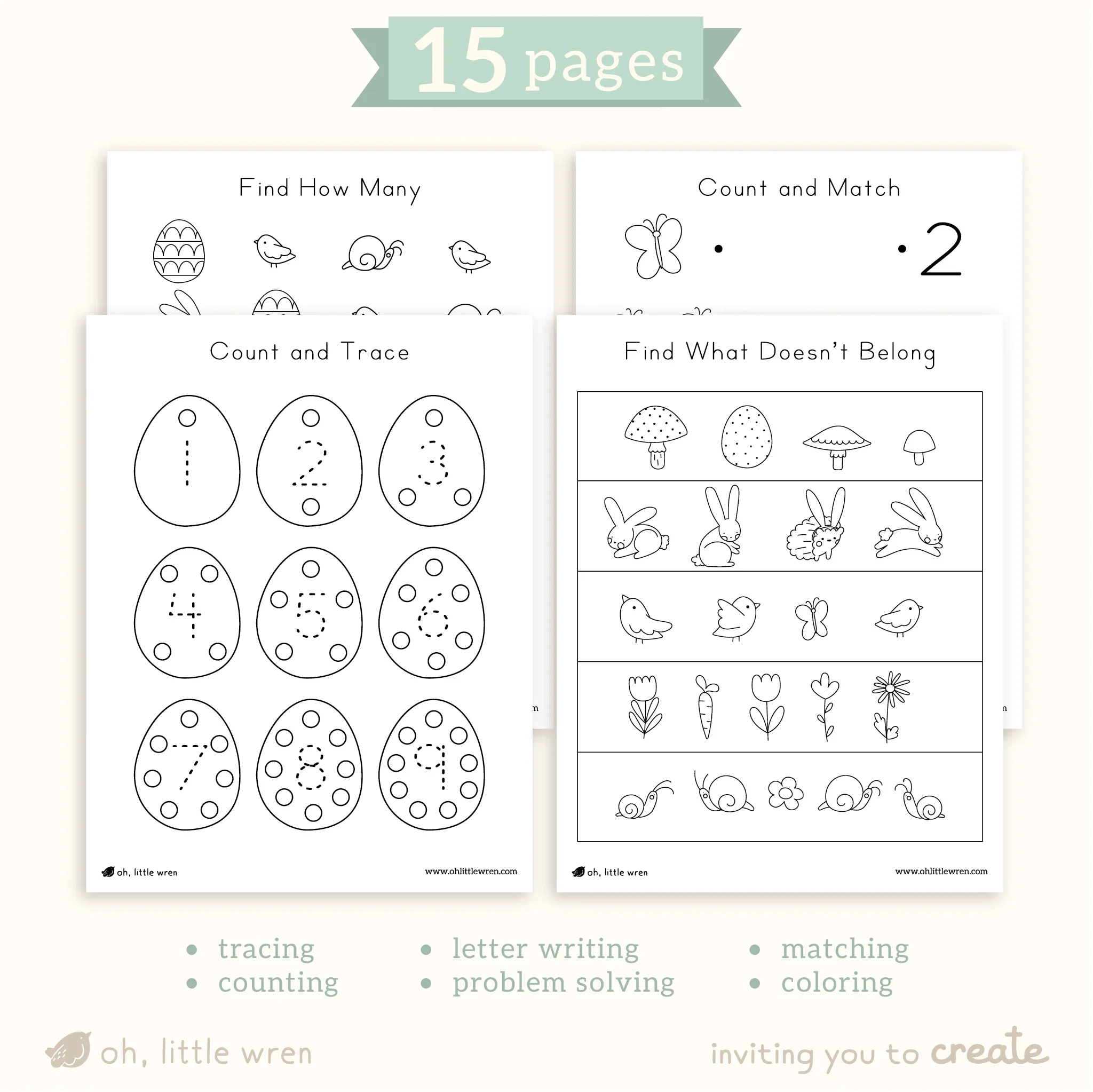 DIGITAL Easter Spring Preschool Worksheets 15 Pages Oh Little Wren Oh Little Wren