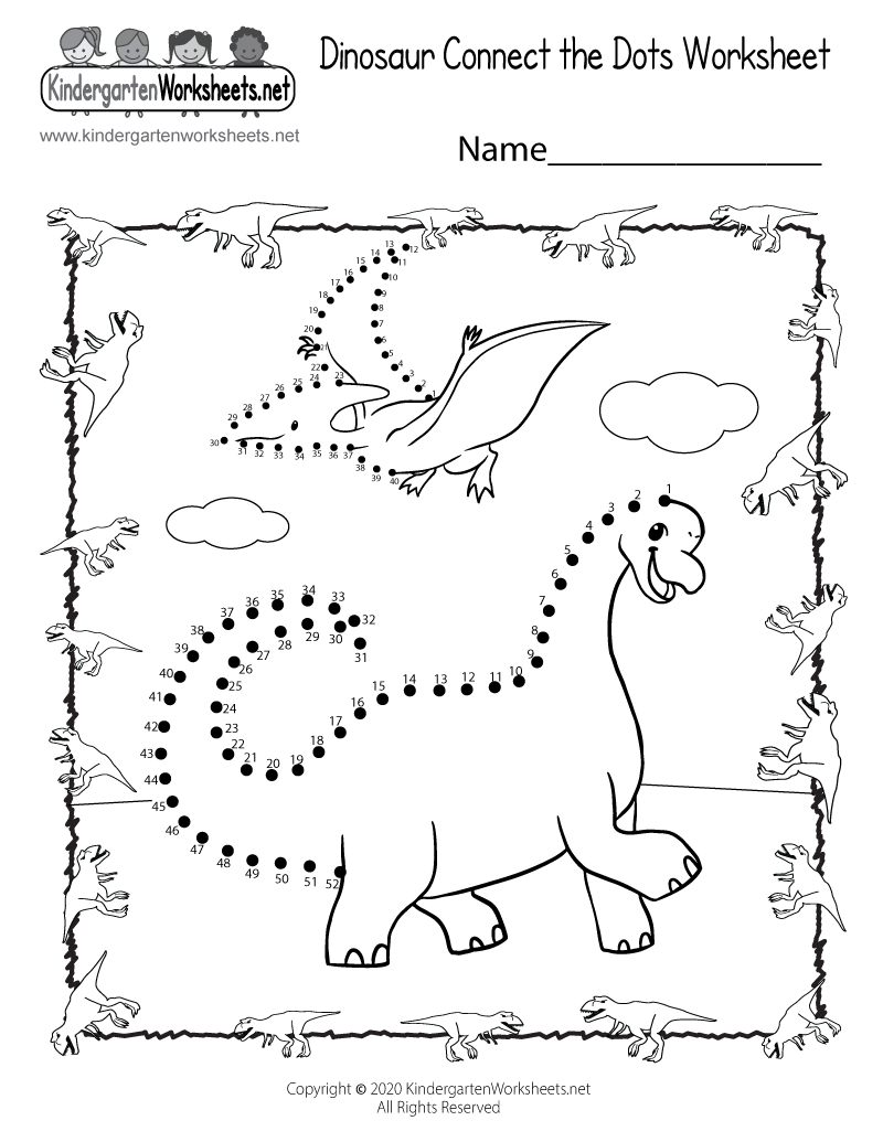 Dinosaur Connect The Dots Worksheet Free Printable PDF
