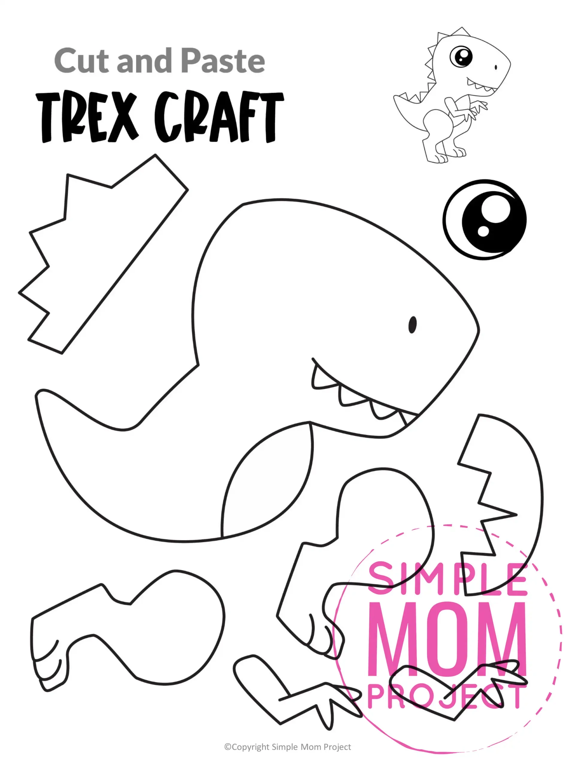 Dinosaur Crafts Mega Bundle 20 Printable Cut Paste Templates Color Black White Simple Mom Project Store