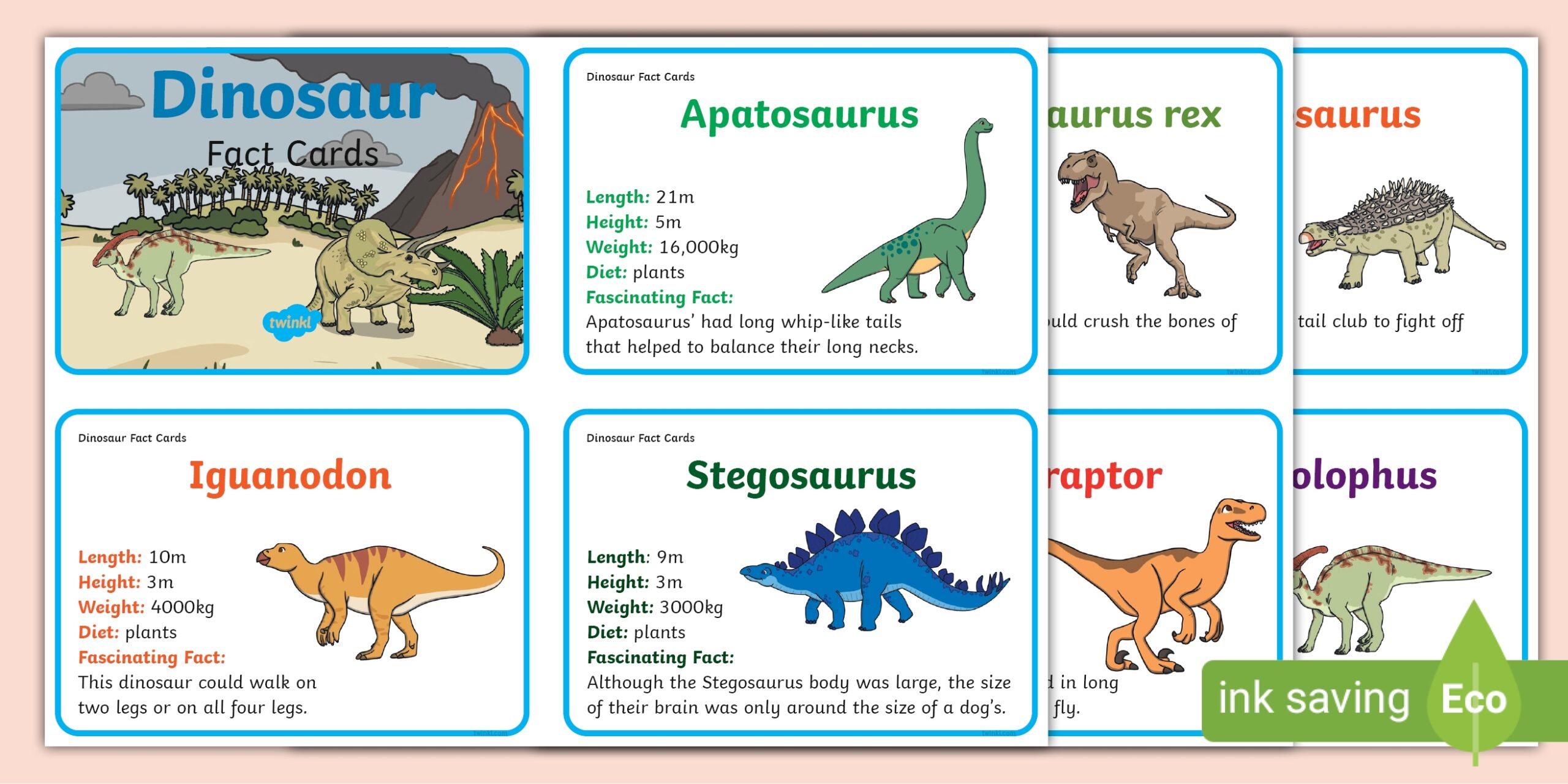 Dinosaur Information Fact Cards