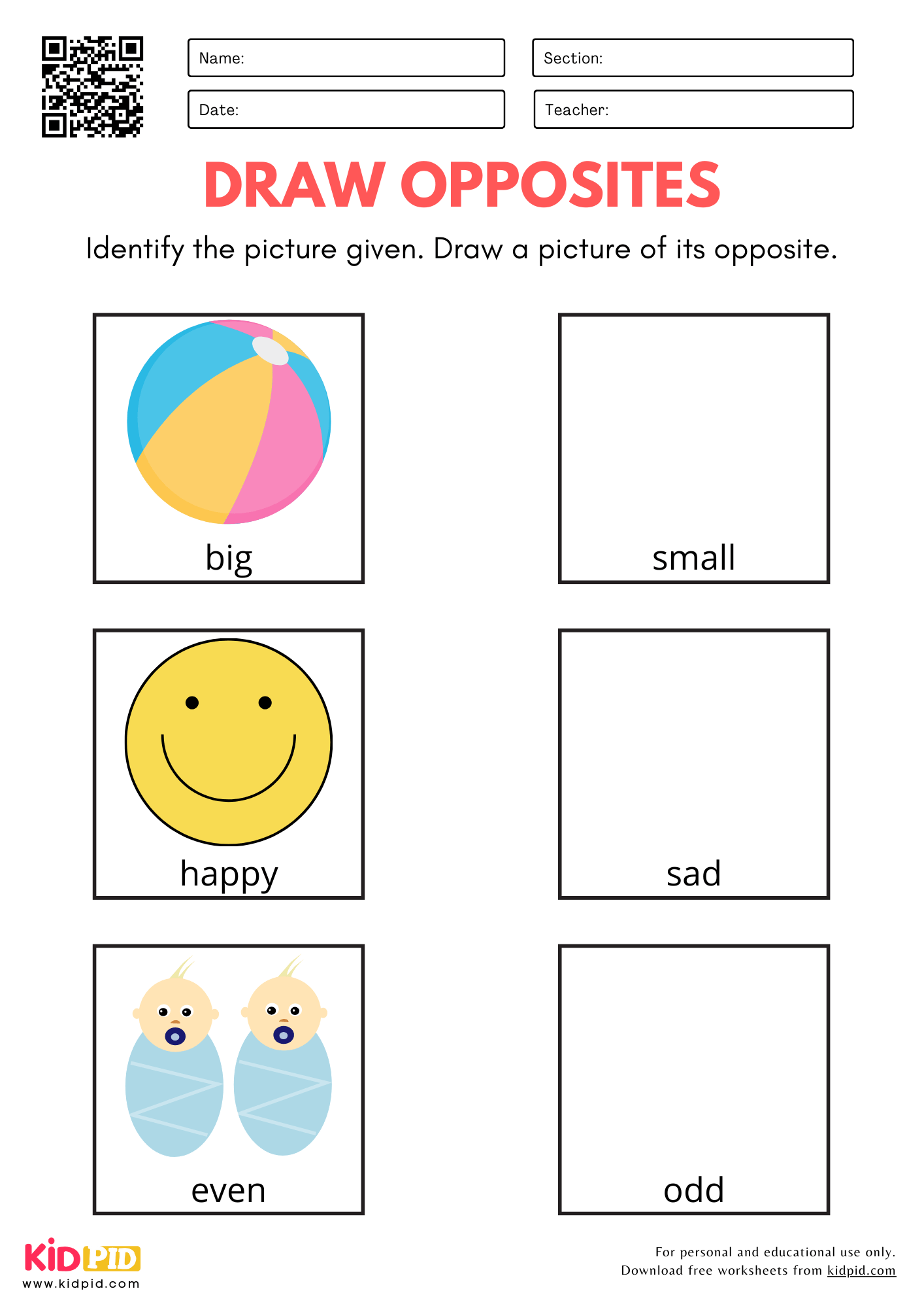 Draw The Opposite Picture Worksheet For Kindergarten Kidpid