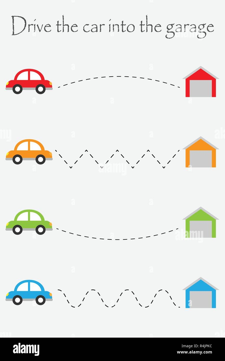 Drive Cars To Garages Handwriting Practice Sheet Kids Preschool Activity Educational Children Game Printable Worksheet Writing Training Vector Stock Vector Image Art Alamy