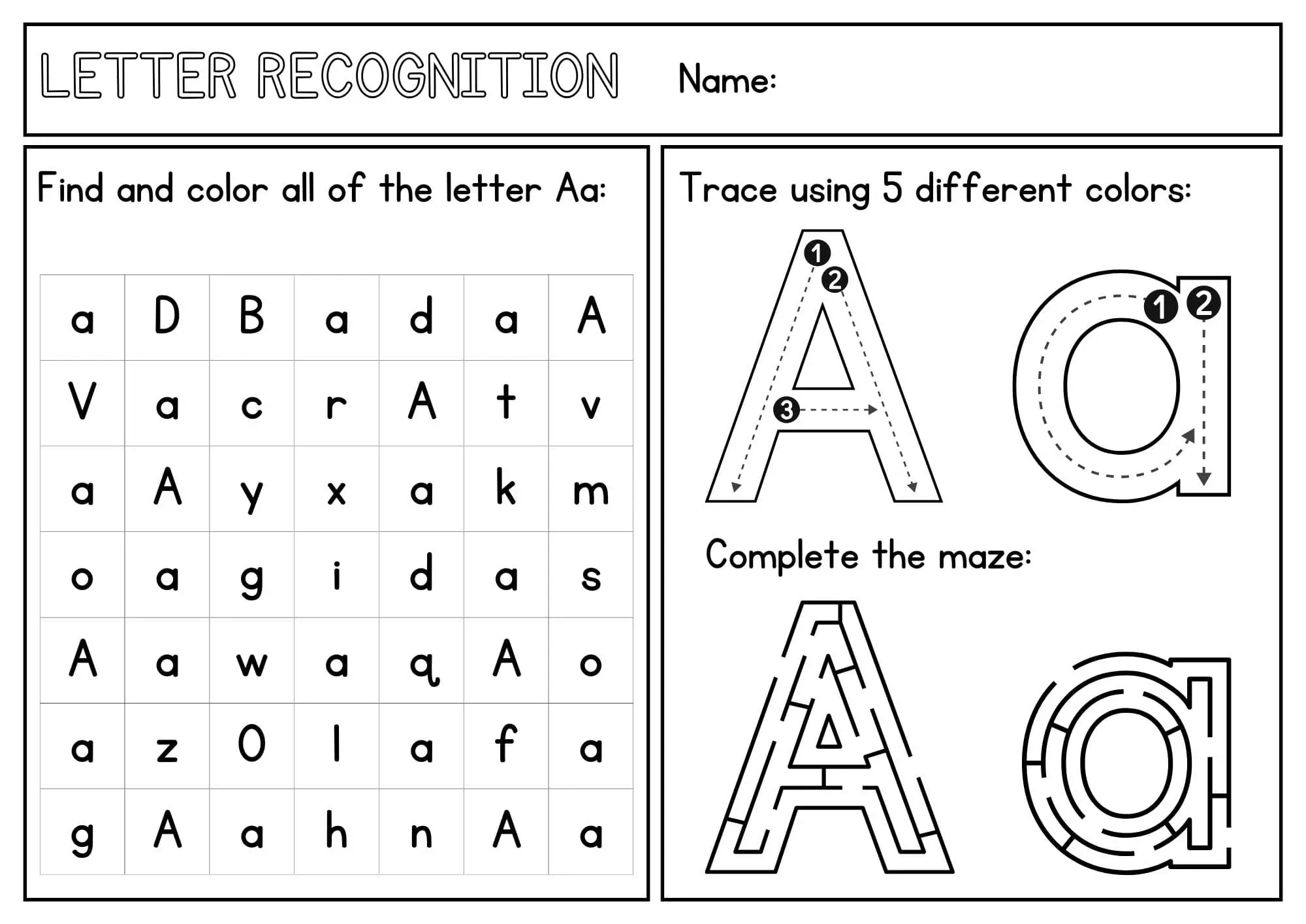 Easy ABC Letter Recognition Worksheets Art Otters