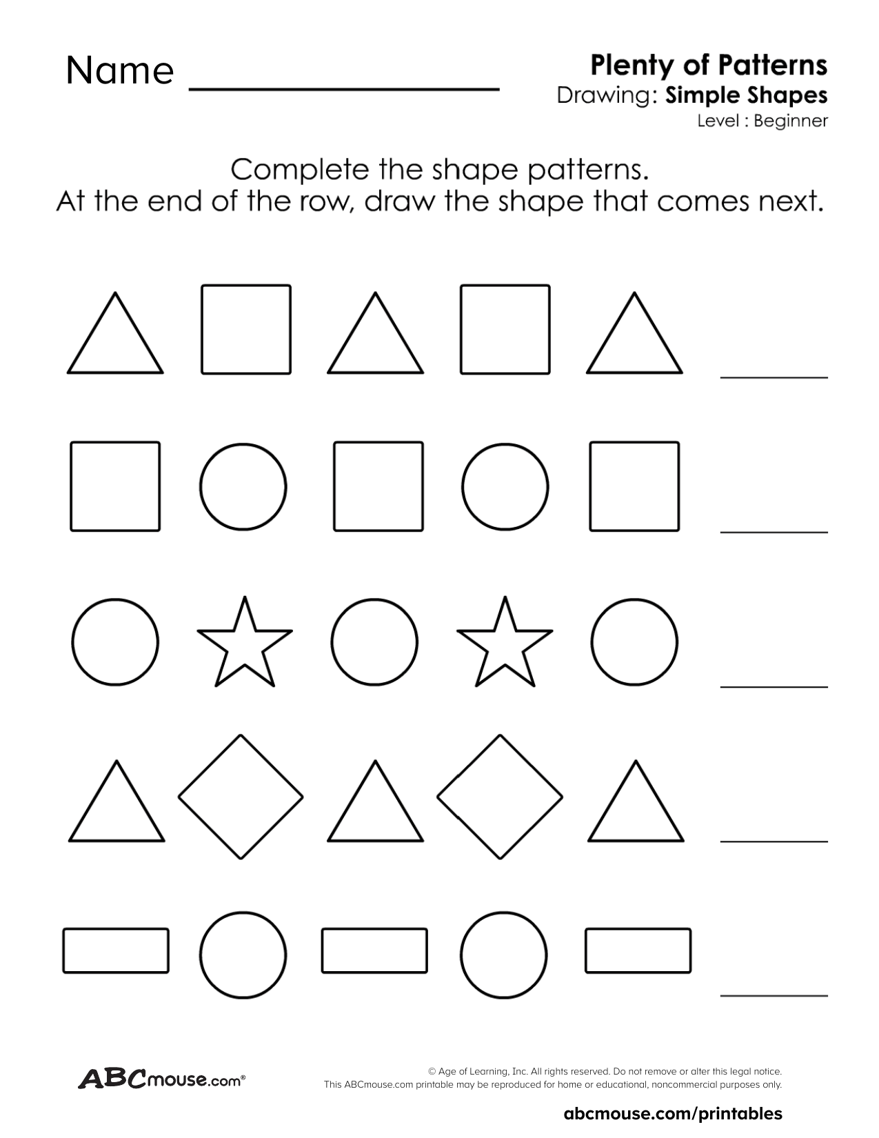 Easy Pattern Worksheets For Preschool And Kindergarten FREE Printables ABCmouse