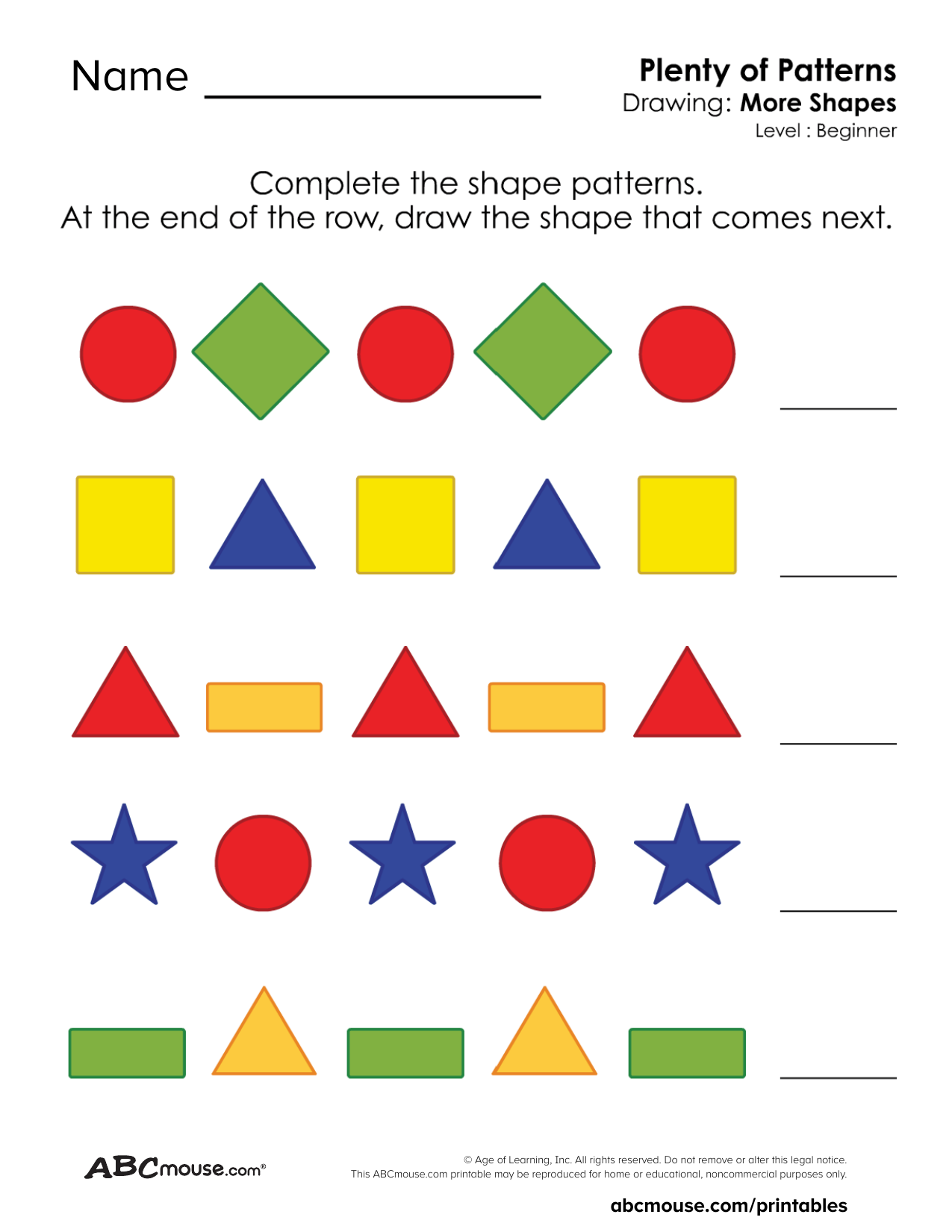 Easy Pattern Worksheets For Preschool And Kindergarten FREE Printables ABCmouse