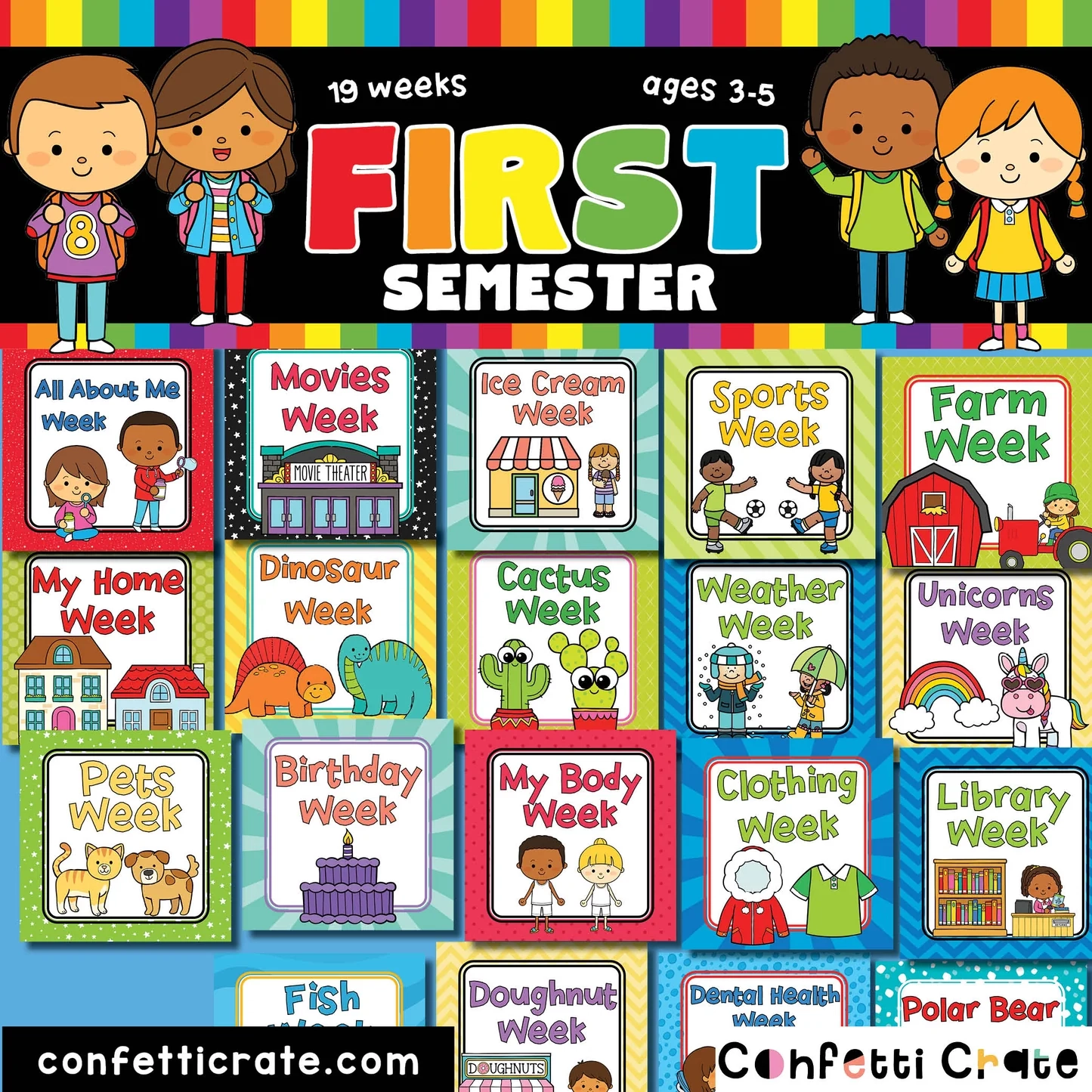 Easy Preschool Curriculum For Homeschool First Semester 19 Weeks p Confetti Crate