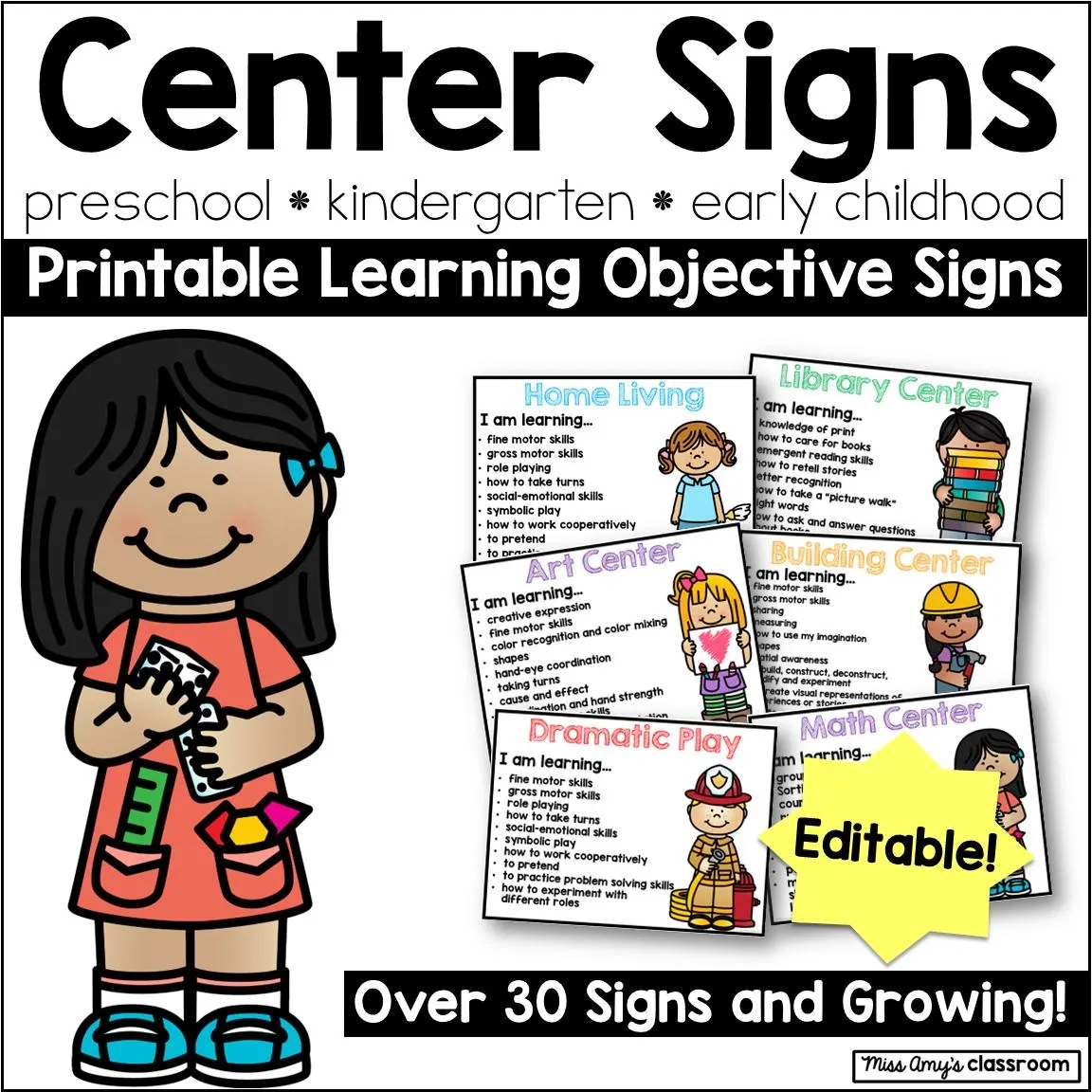 Editable Center Signs With Learning Objectives And Images Preschool Pre k Kindergarten Daycare Early Education Center Signs Etsy