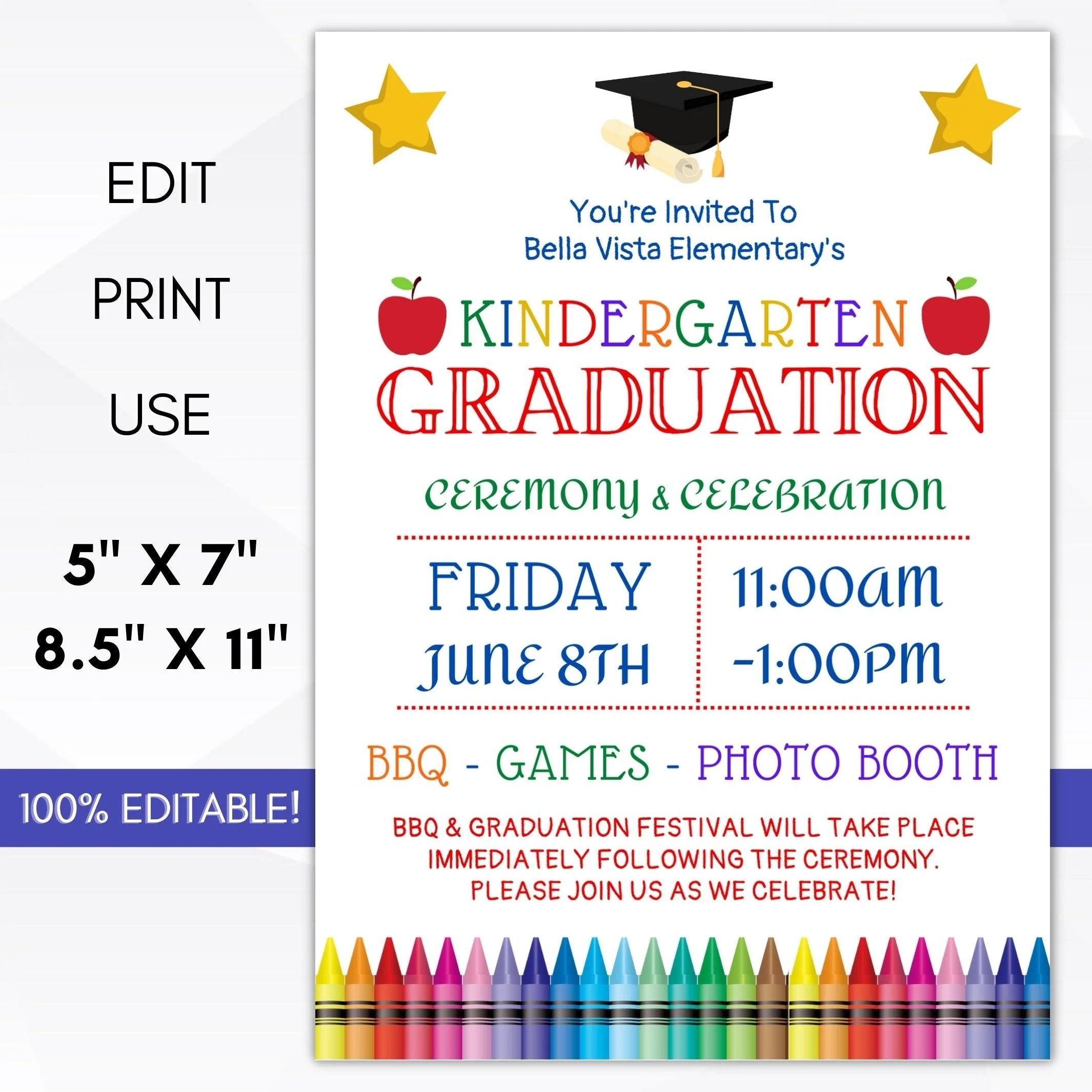 Editable Kindergarten Graduation Invitation Simple Desert Designs