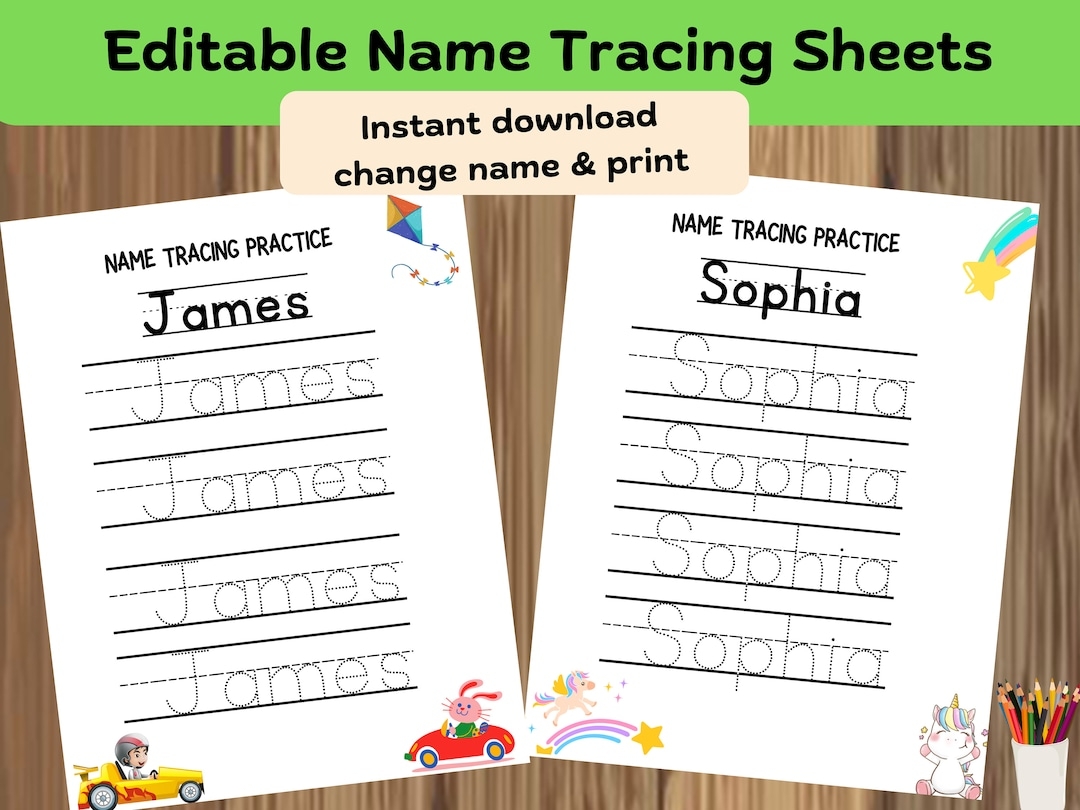 Editable Name Writing Practice Sheets Preschool Letter Tracing digital Download Etsy