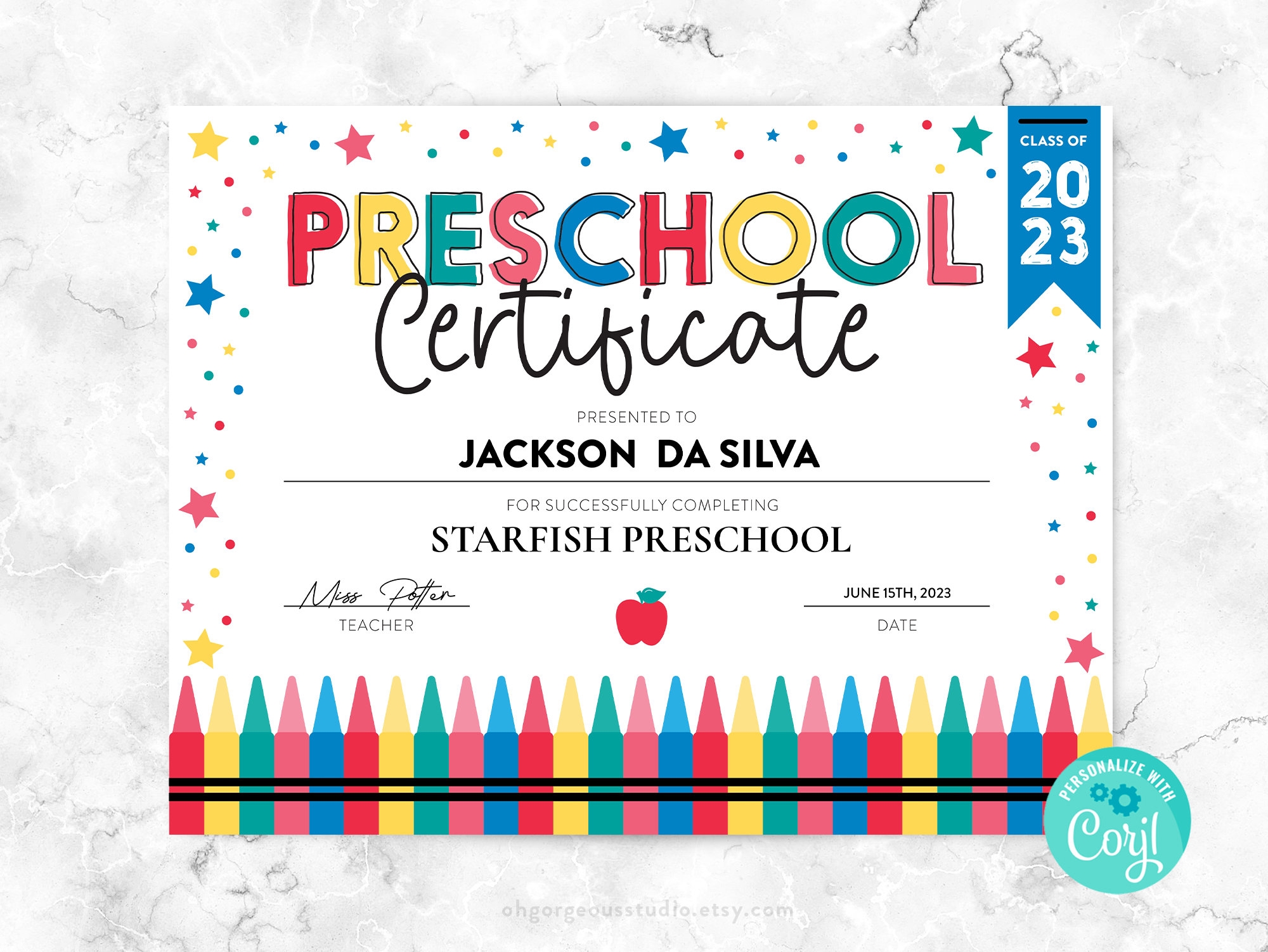 Editable Preschool Graduation Certificate Template digital Download Etsy