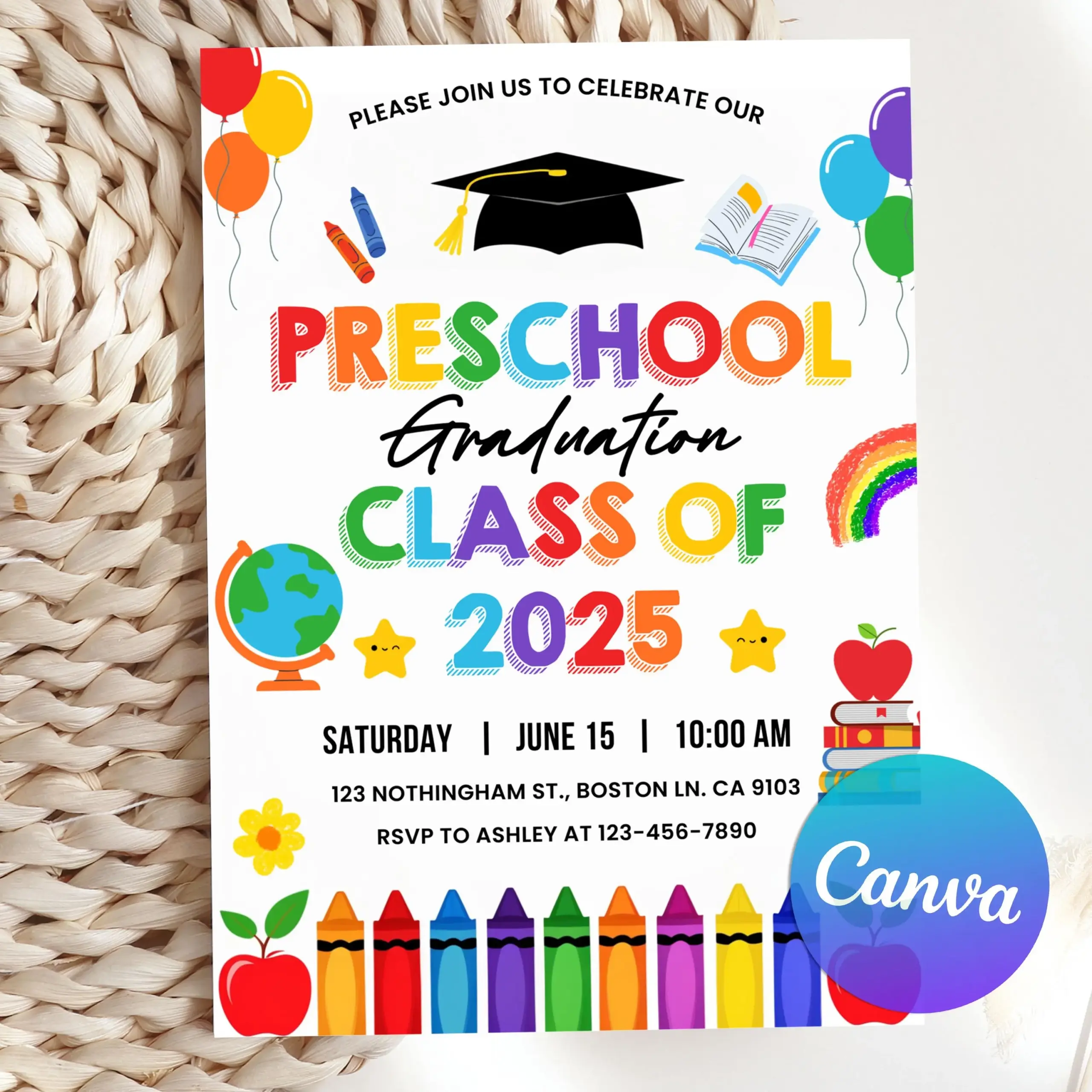 Editable Preschool Graduation Invitation Pre k Grad Announcement Preschool Template Class Of 2025 Prek Ceremony Printable Canva Template Etsy