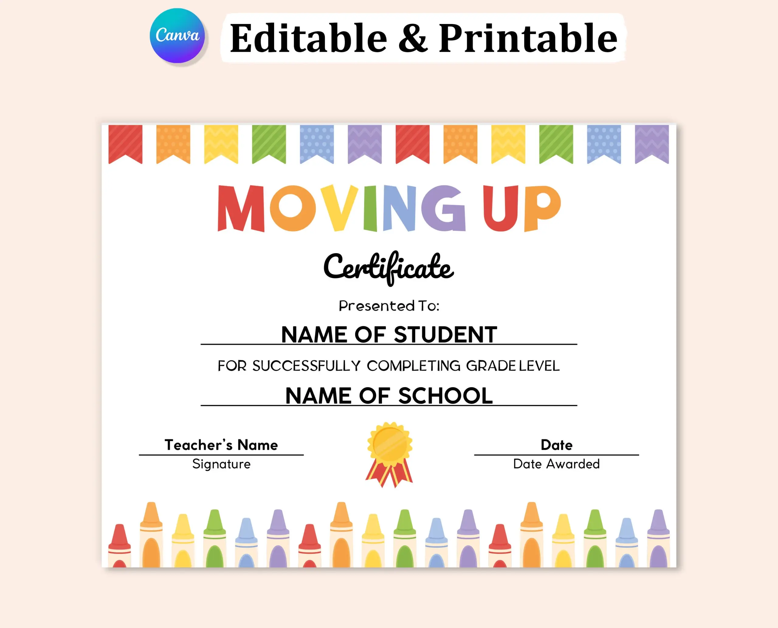 Editable Preschool Moving Up Certificate Template PDF Download