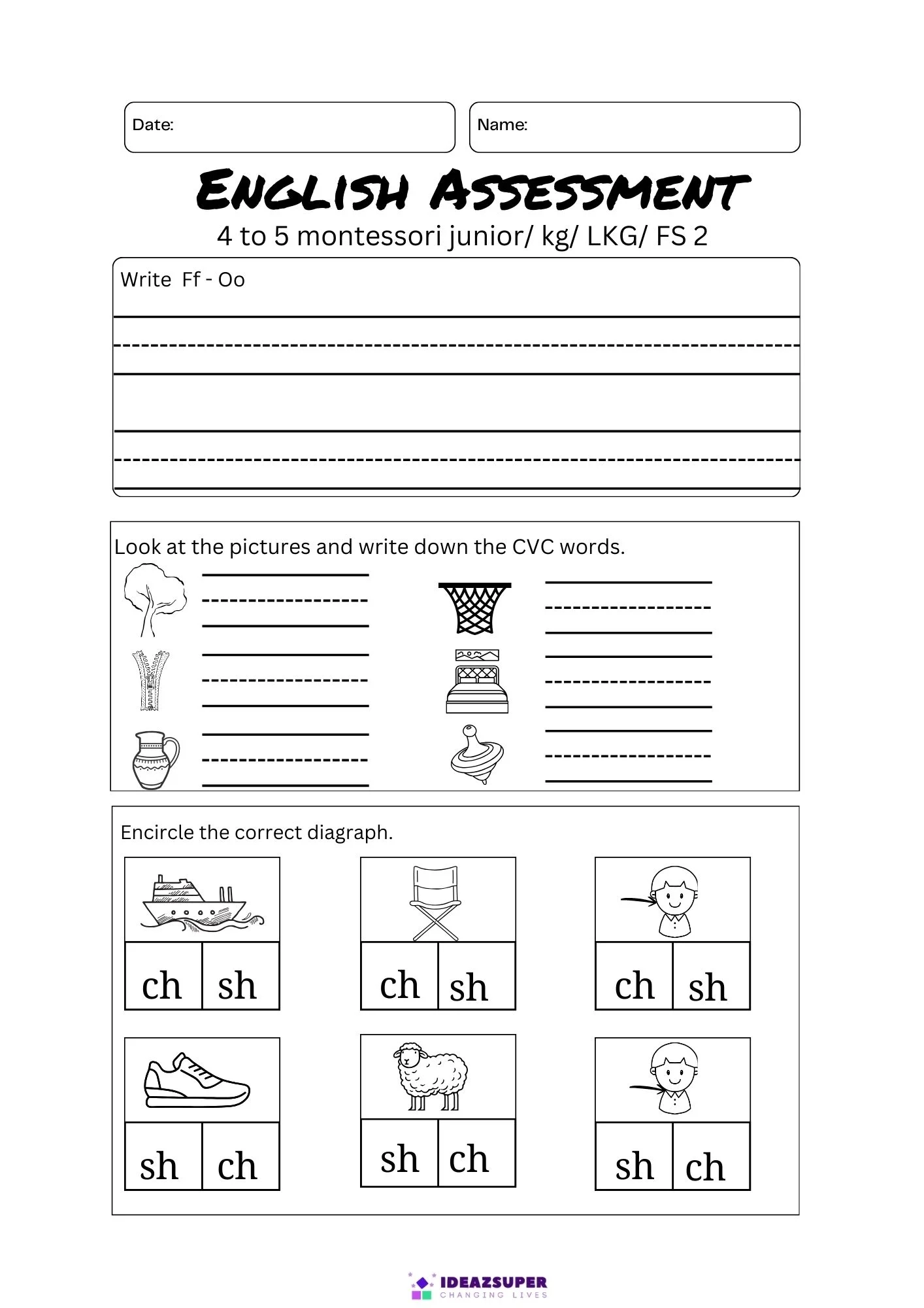 English Assessment Age 5 Printable Test 1 IdeazSuper
