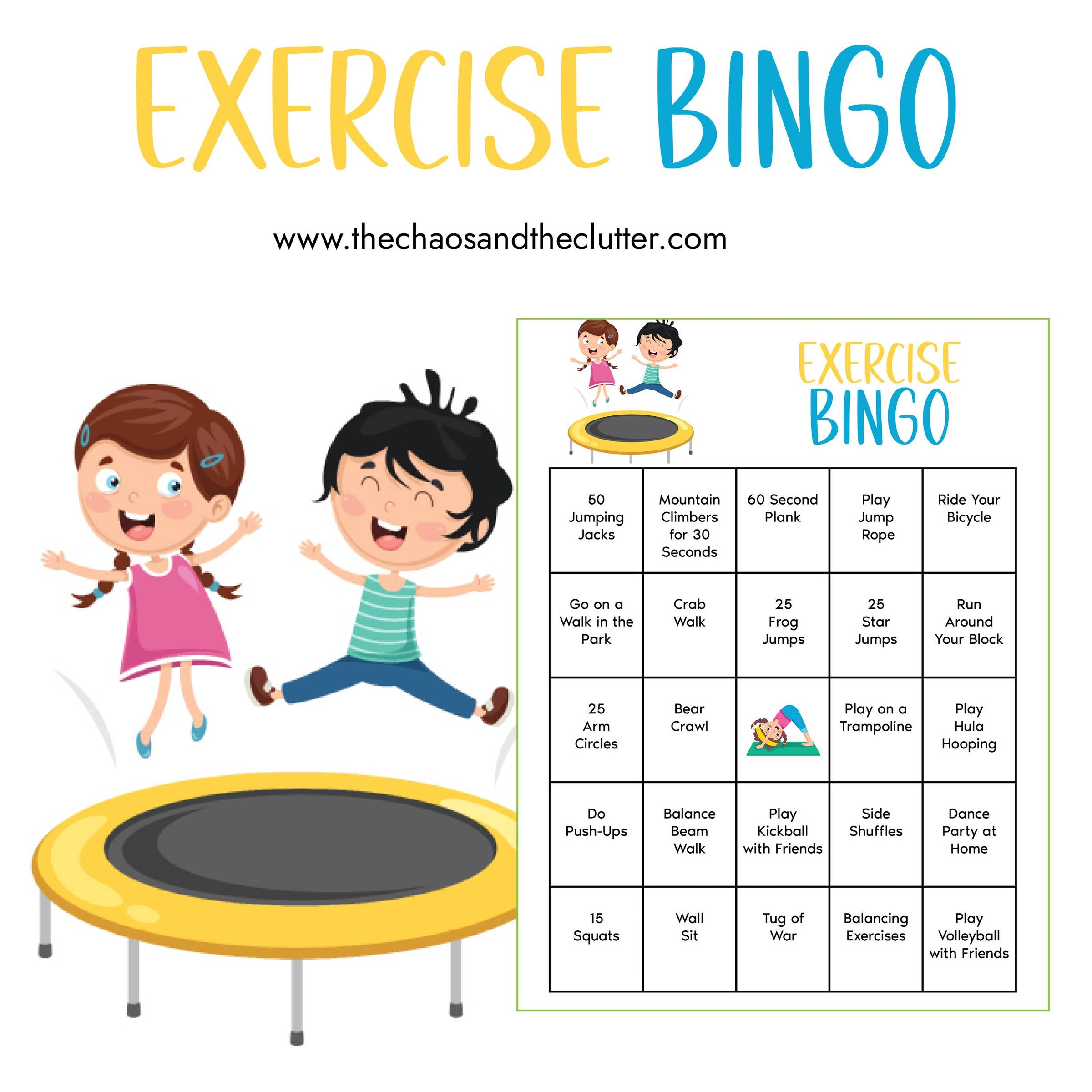 Exercise Bingo Game Free Printable Exercise Bingo Game Free Printable