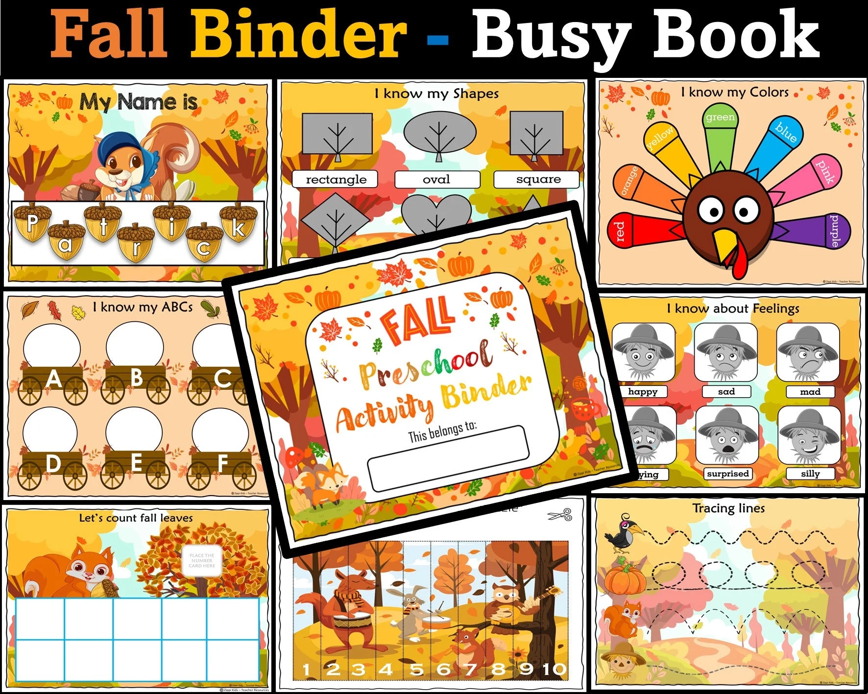Fall Busy Book Toddler prek Printable Activities Kids Learning Interactive Busy Binder Preschool Quiet Book Autumn Themed Busy Book Etsy