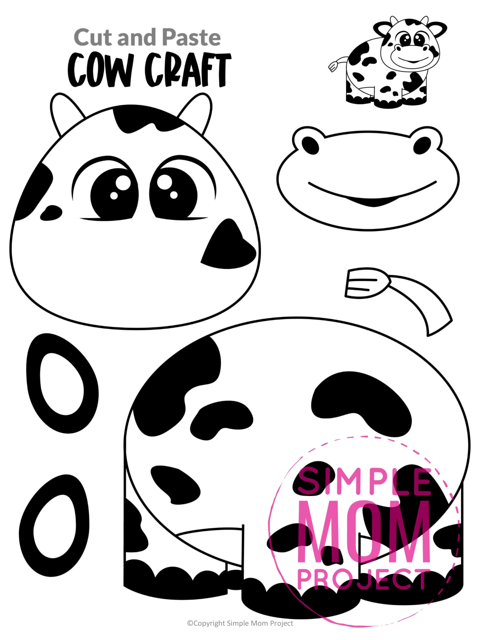 Farm Animal Crafts 15 Black White Printable Cut Paste Templates For Kids Simple Mom Project Store