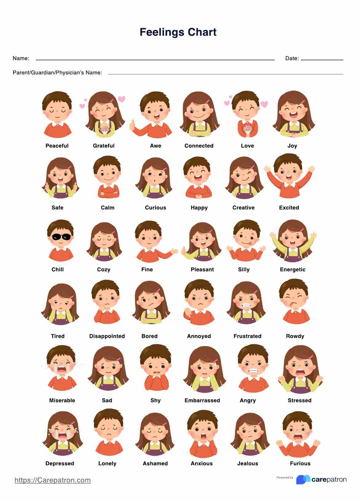 Feelings Chart For Kids Feelings Chart For Kids