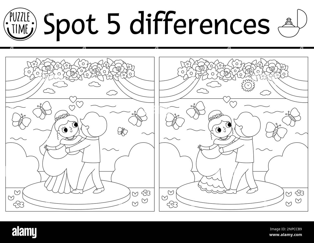 Find Differences Game For Children Wedding Black And White Educational Activity With Cute Married Couple Marriage Printable Coloring Page For Kids W Stock Vector Image Art Alamy Find Differences Game For Children Wedding Black And White Educational Activity With Cute Married Couple Marriage Printable Coloring Page For Kids W Stock Vector Image Art Alamy