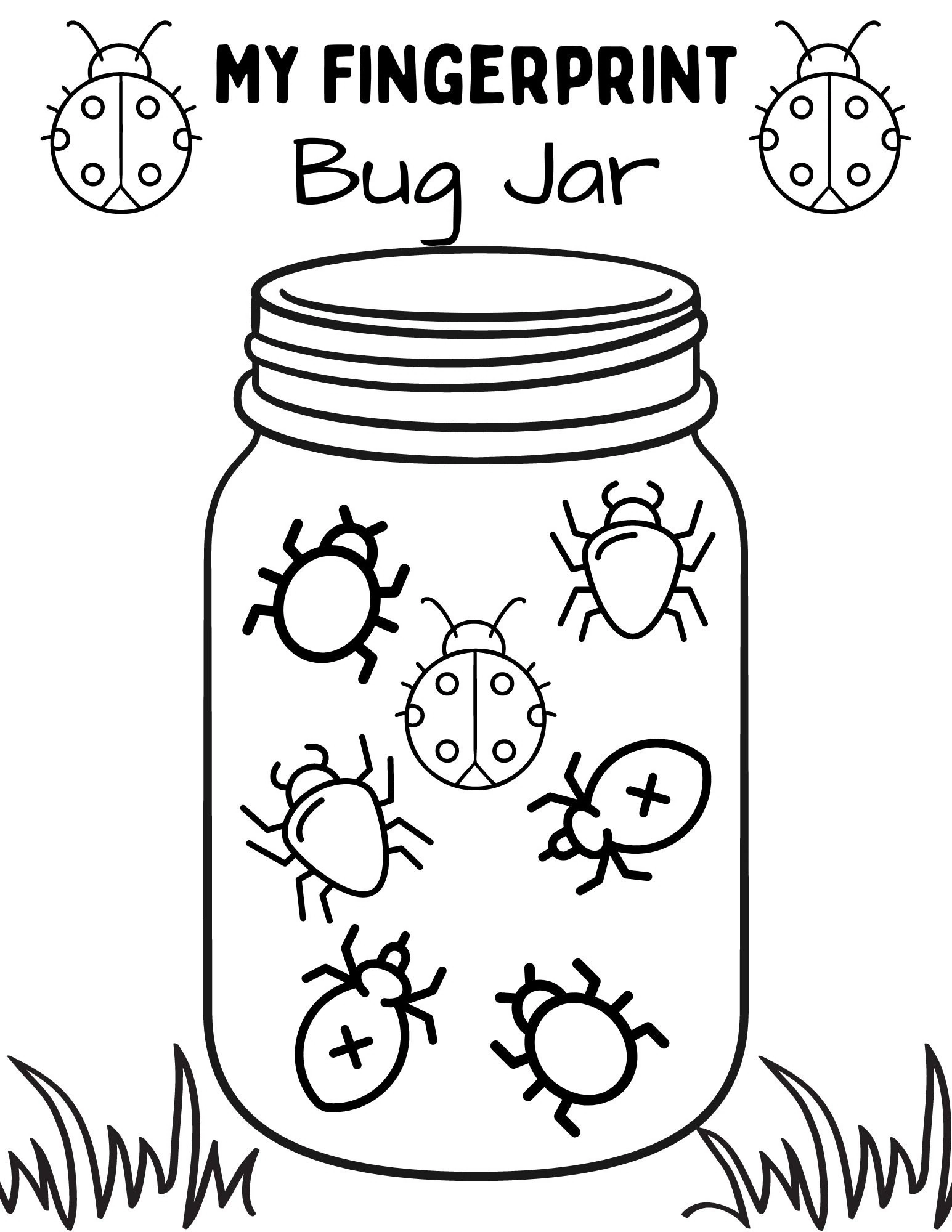 Fingerprint Bug Jar Printable Kids Coloring Page Preschool Activity digital Download Etsy