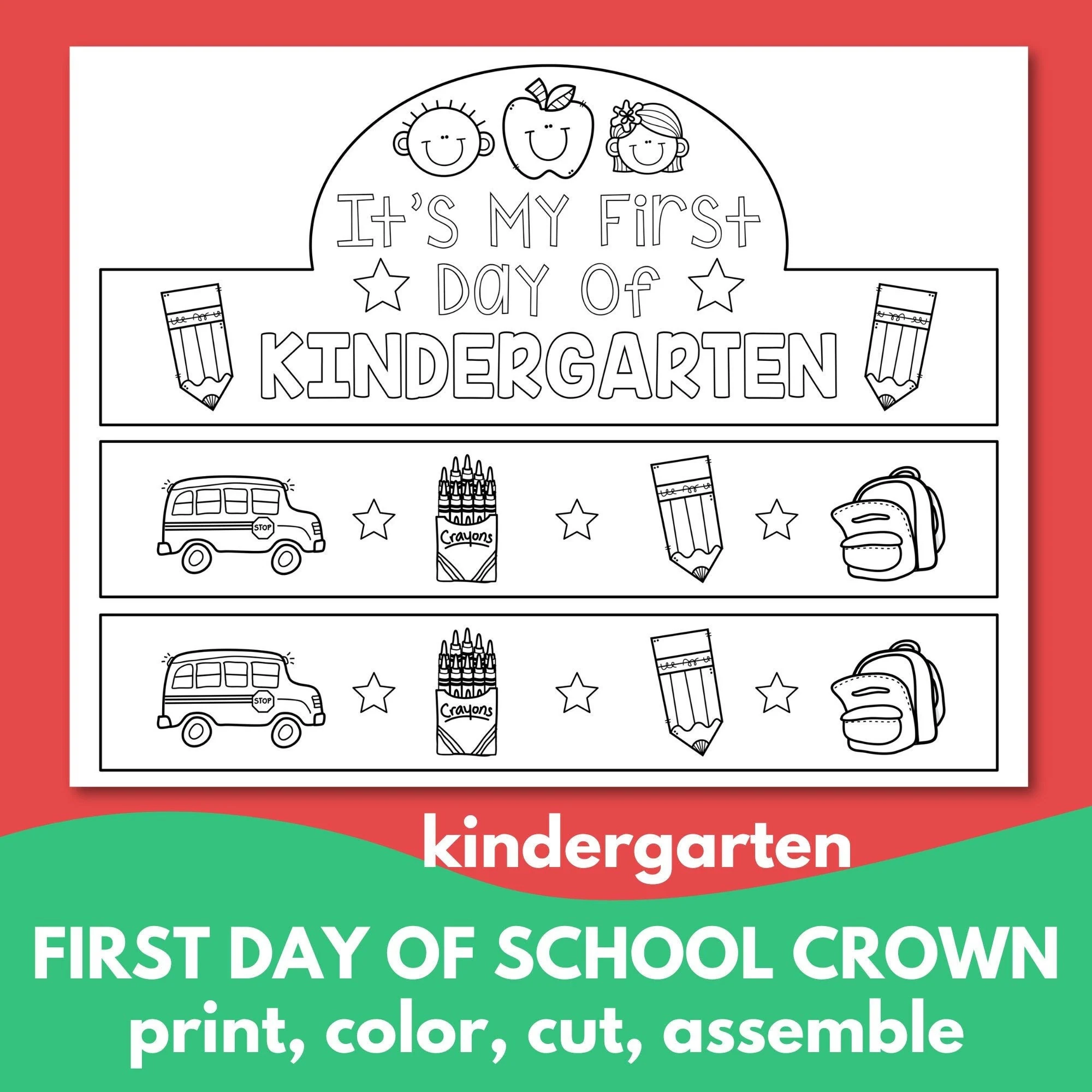 First Day Of Kindergarten Crown Printable Etsy