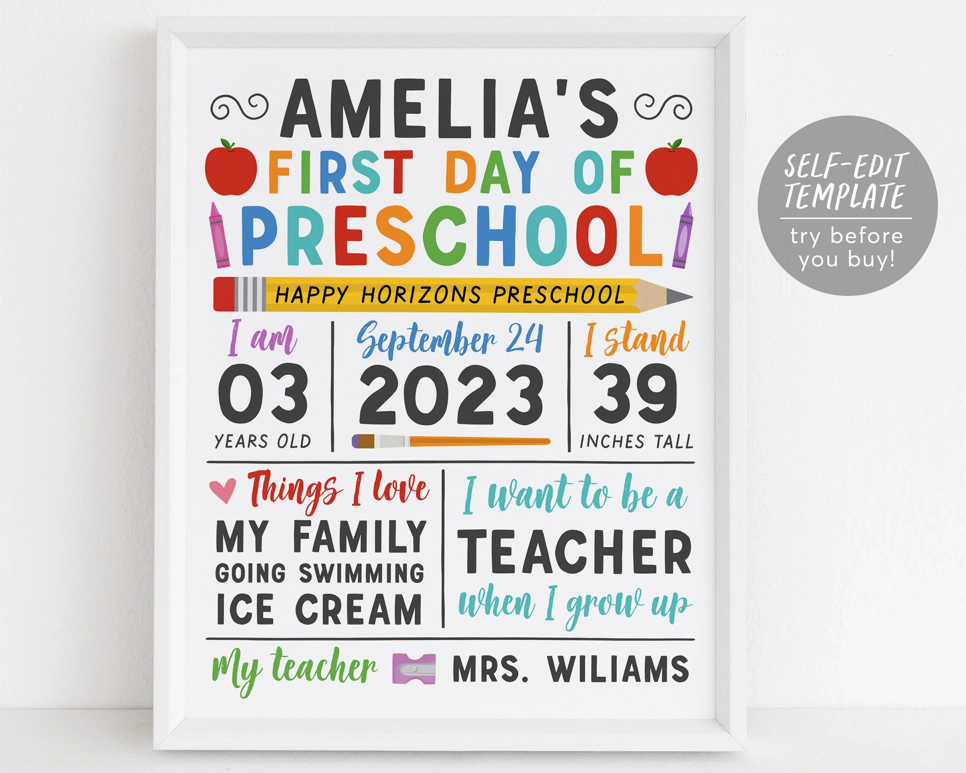 First Day Of School Sign Editable Template First Day Of Preschool 1s Puff Paper Co First Day Of School Sign Editable Template First Day Of Preschool 1s Puff Paper Co
