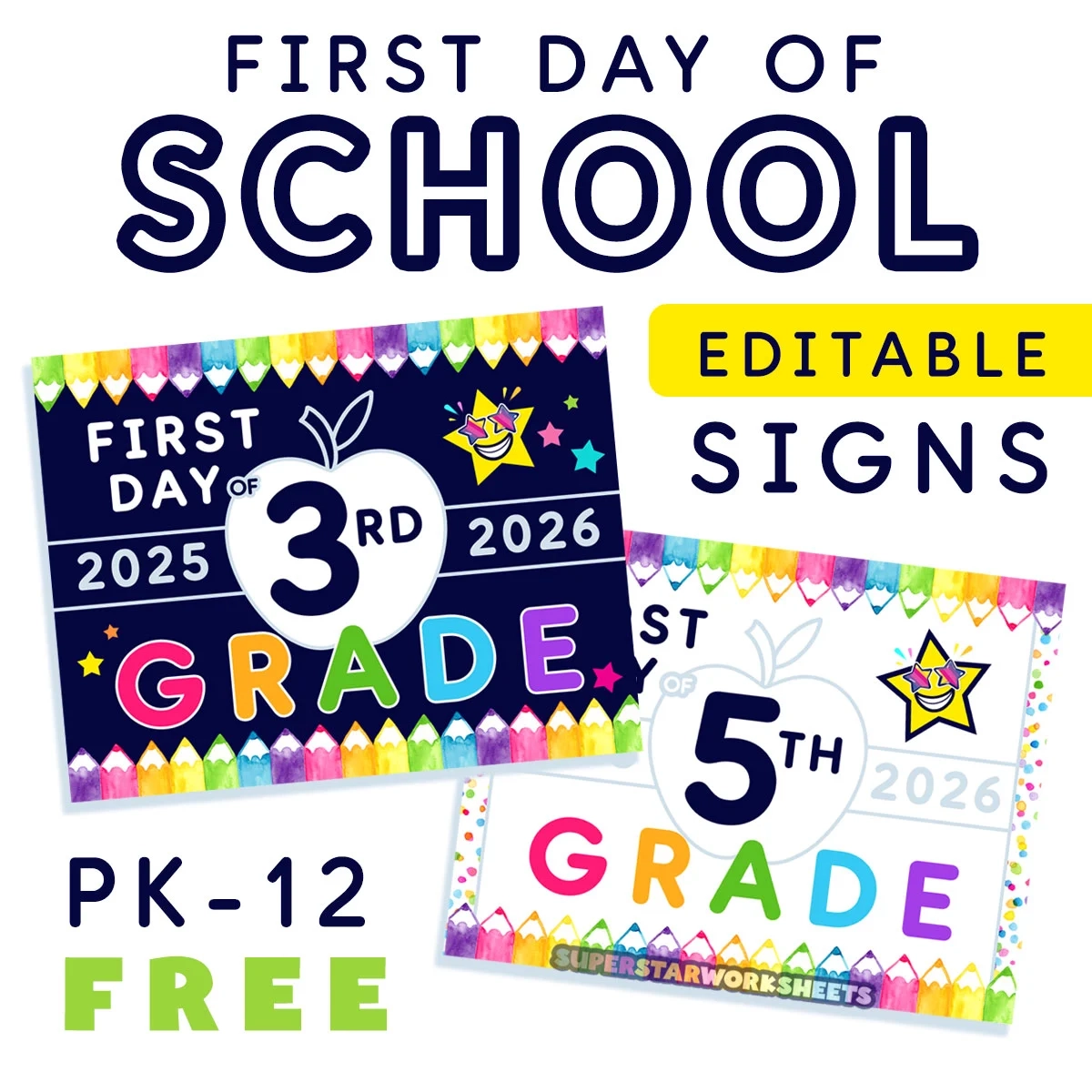 First Day Of School Sign Free Printables Superstar Worksheets First Day Of School Sign Free Printables Superstar Worksheets