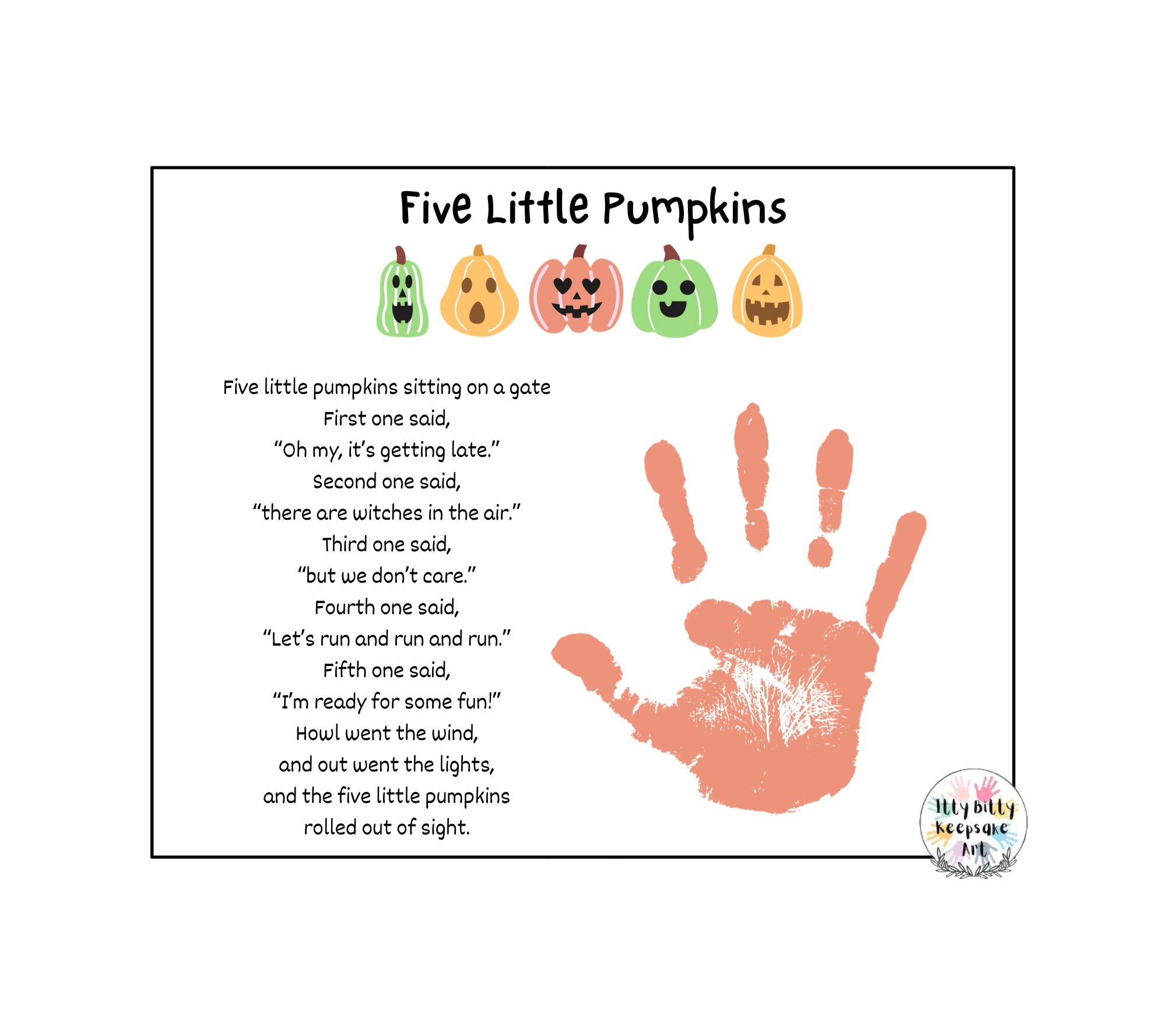 Five Little Pumpkins Poem Handprint Craft Art Printable Template Autumn Activity Fall Crafts Classful