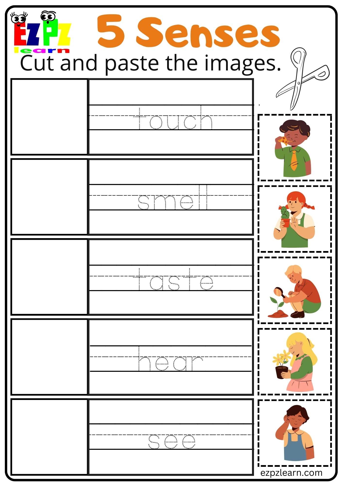Five Senses Cut And Paste Worksheet For Kindergarten And ESL Worksheets Library