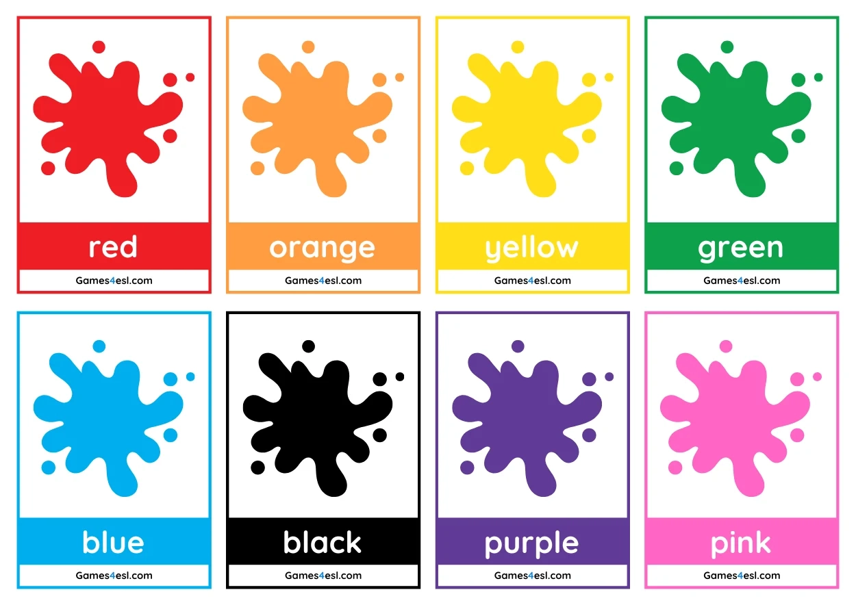 Free Basic Colors Flashcards For Kids Games4esl