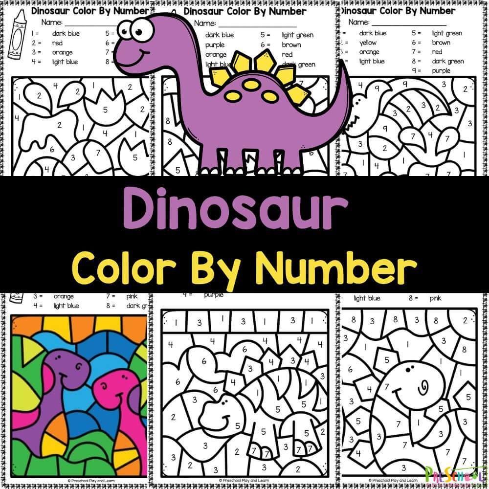 FREE Color By Number Dinosaur Worksheets