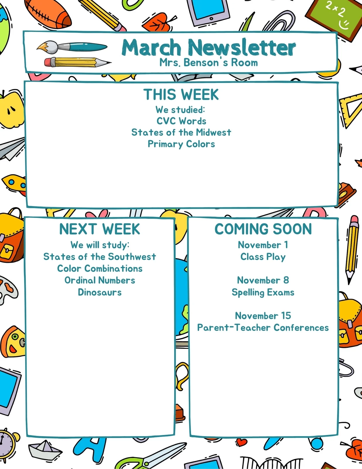 Free Custom Printable Preschool Newsletter Templates Canva