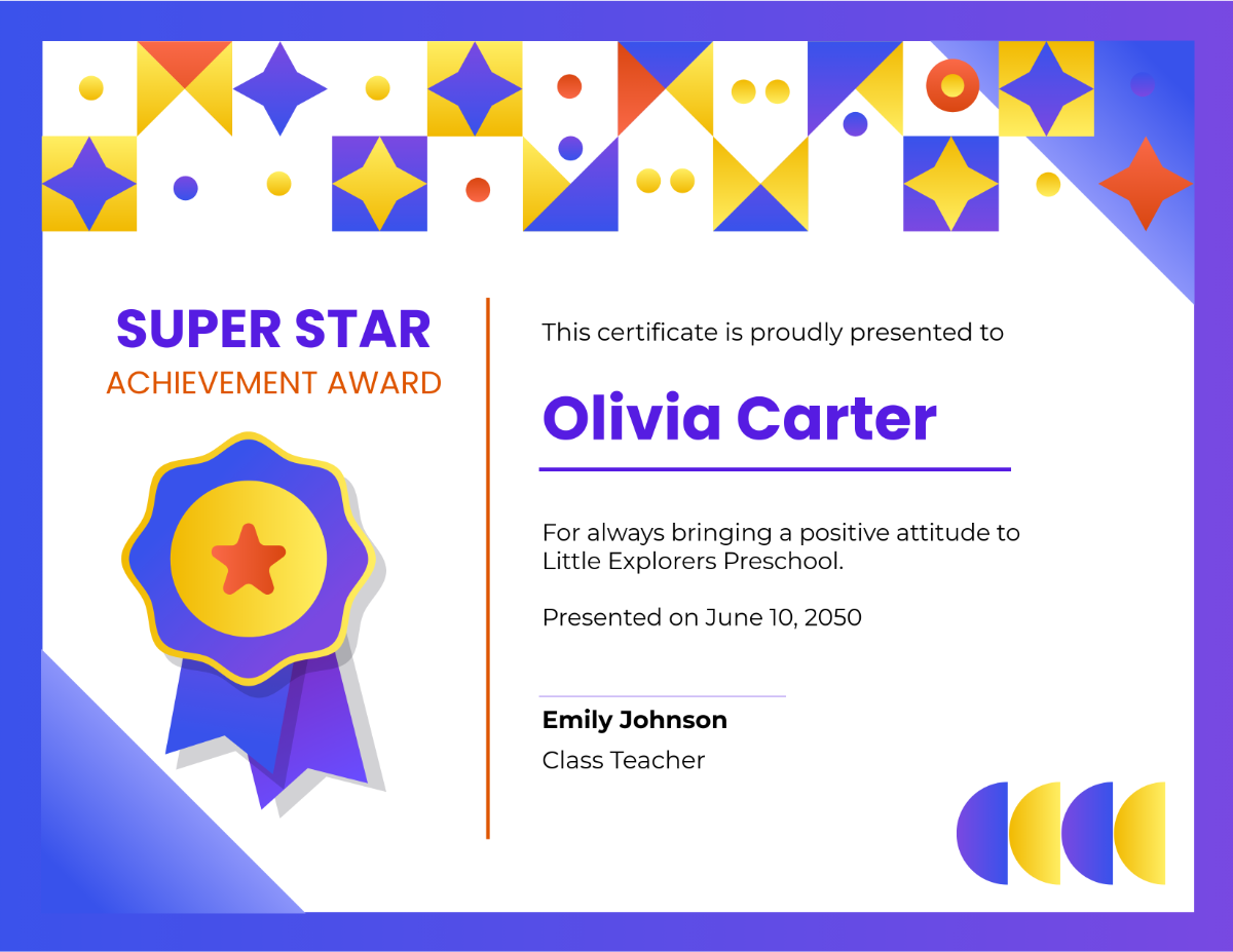 Free Editable Preschool Award Certificate Template To Edit Online
