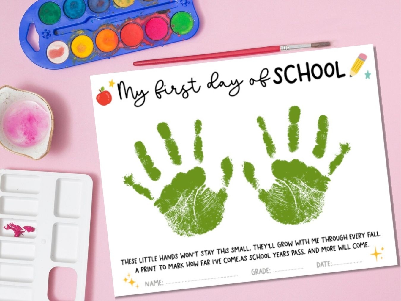 Free First Day Of School Handprint Printable Lovely Planner
